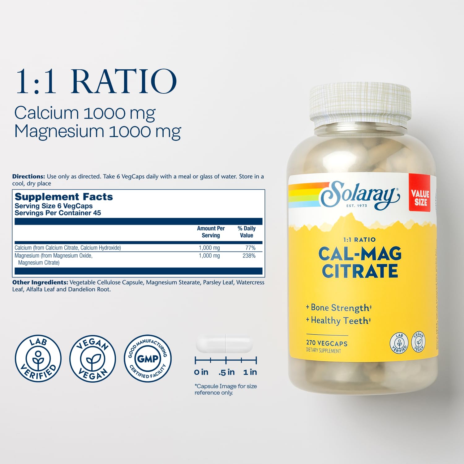 Foto 3 pulgar | Suplemento Solaray De Citrato De Calcio Y Magnesio 1000 Mg 1:1 - Venta Internacional.