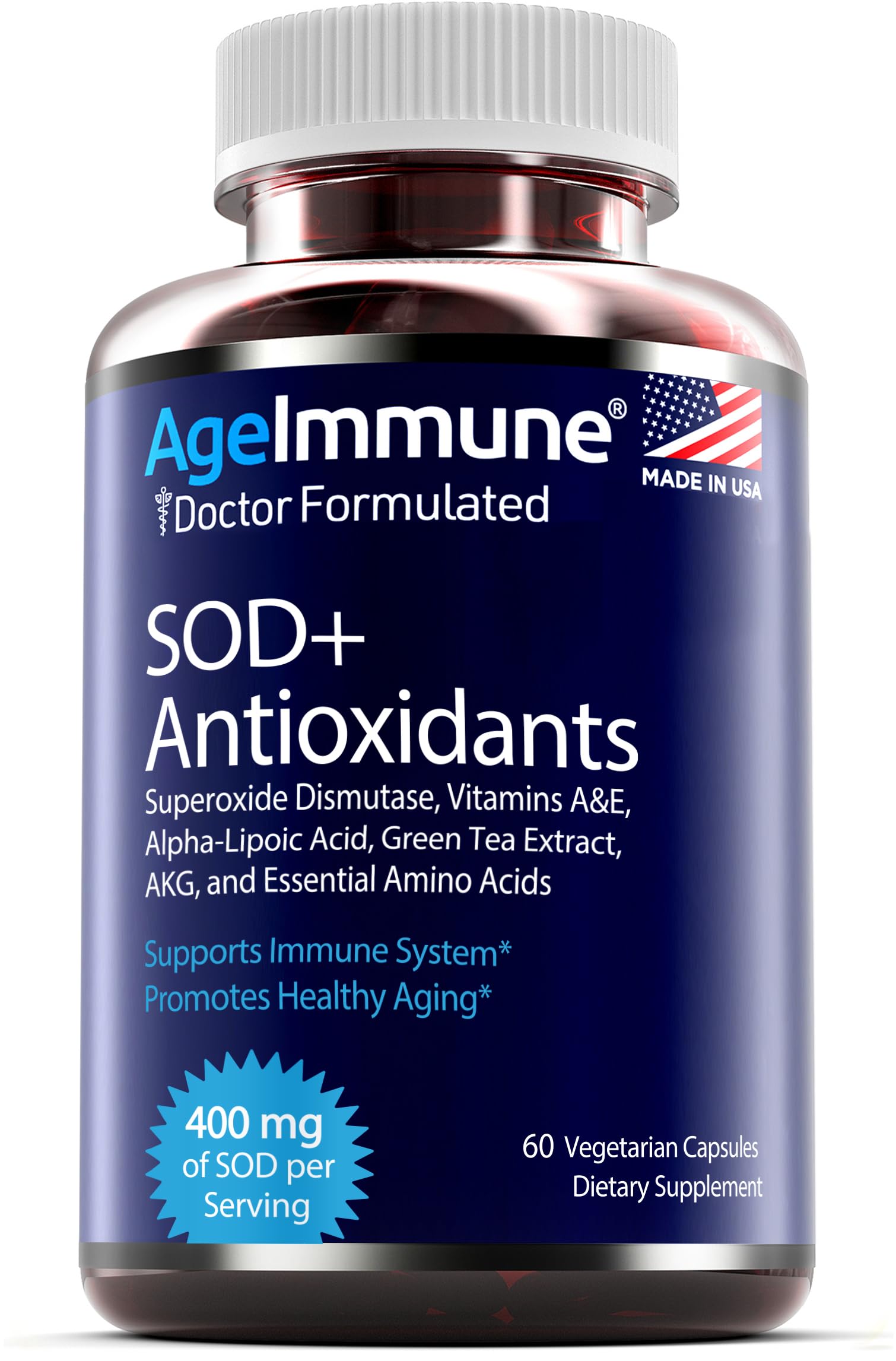 Foto 2 pulgar | Suplemento Ageimmune, Complejo De Antioxidantes Sod, 400 Mg, 60 Cápsulas - Venta Internacional.