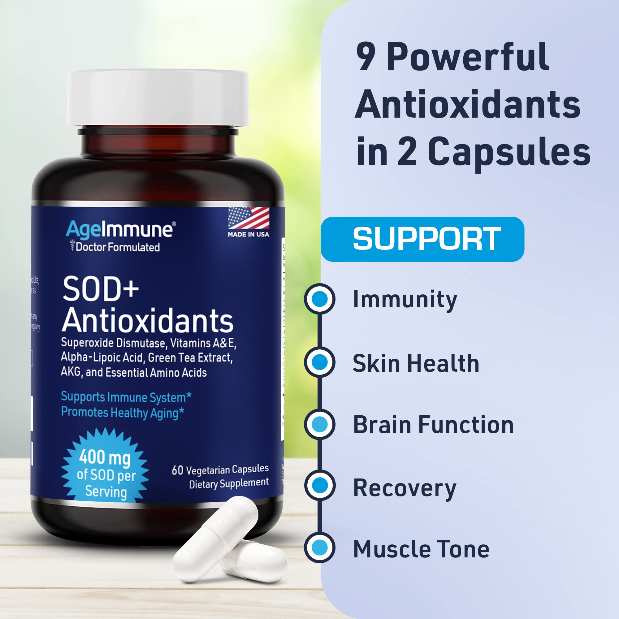 Foto 4 | Suplemento Ageimmune, Complejo De Antioxidantes Sod, 400 Mg, 60 Cápsulas - Venta Internacional.