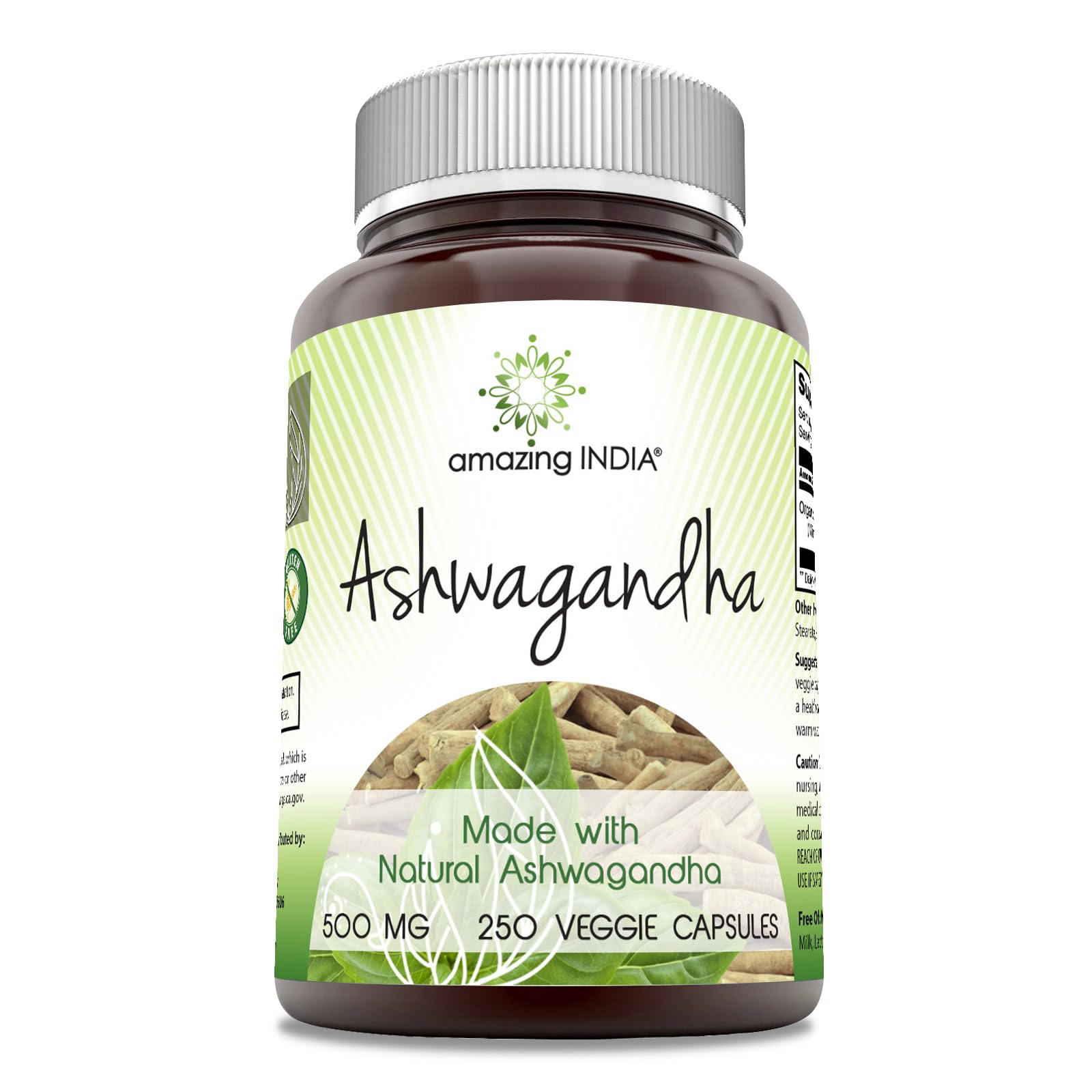 Foto 2 pulgar | Suplemento Amazing India Natural Ashwagandha 500 Mg - Venta Internacional.