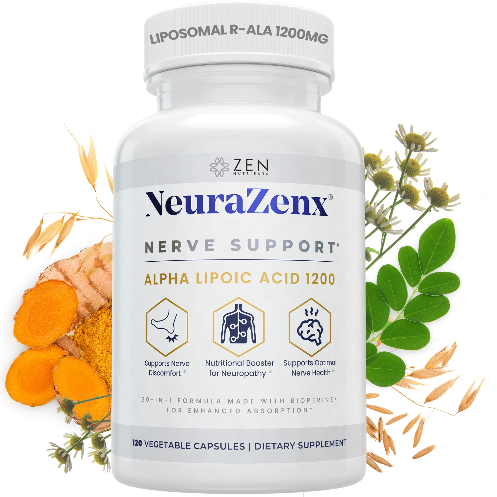 Foto 2 pulgar | Suplemento Zen Nutrients Neurazenx Nerve Support 1200 Mg De Ala - Venta Internacional.