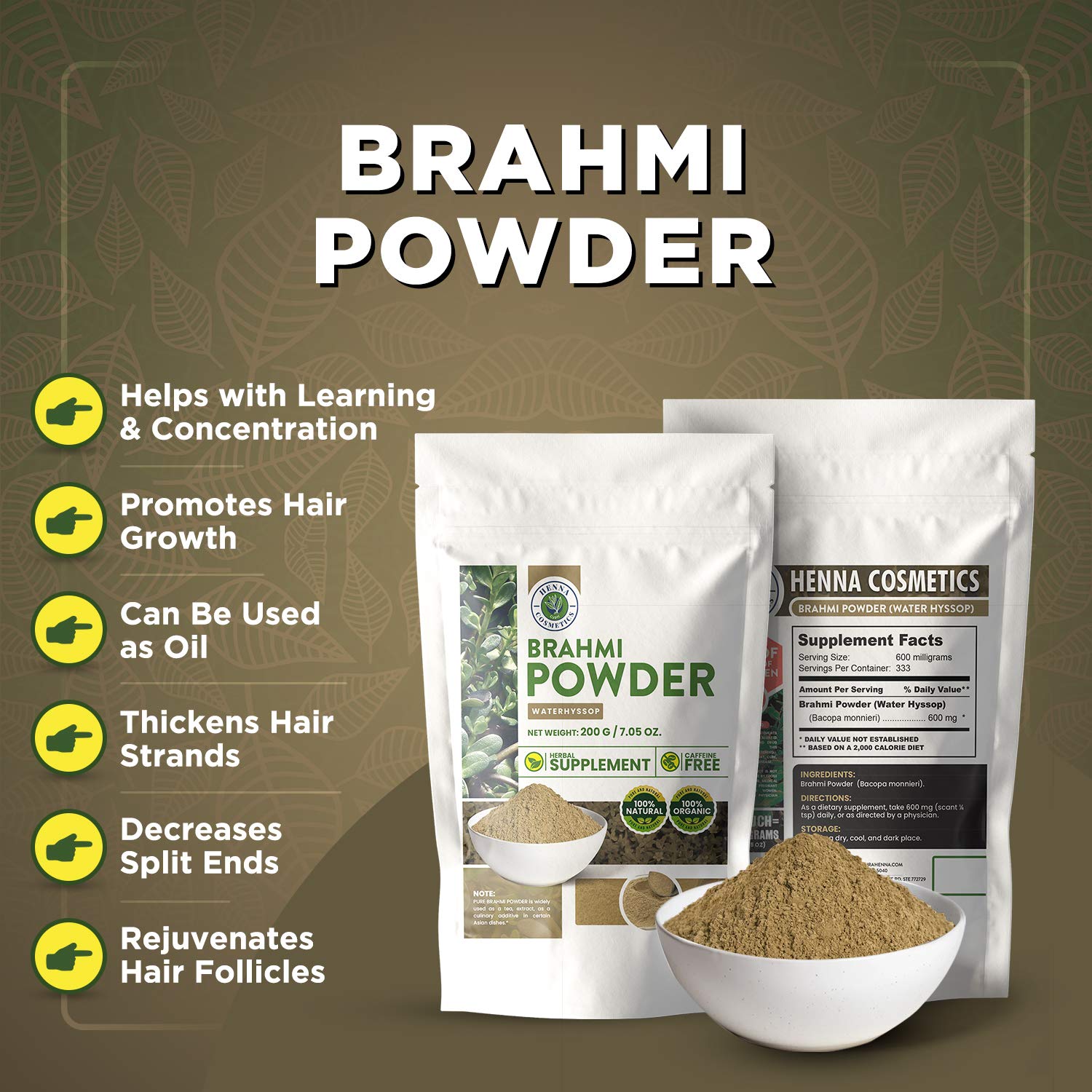 Foto 5 | Suplemento Herbal Henna Cosmetics Cypri Brahmi Powder 200 G - Venta Internacional.