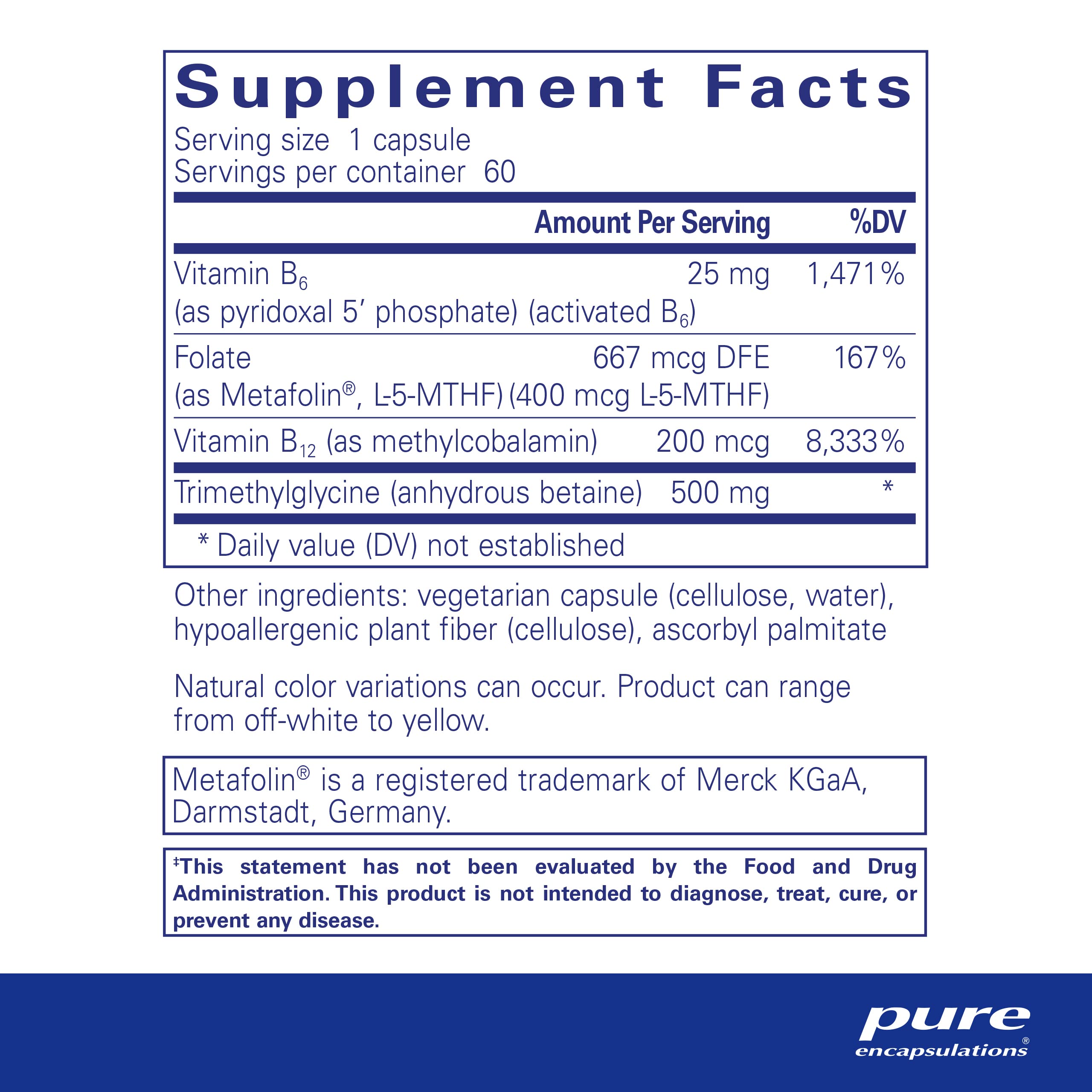 Foto 3 pulgar | Supplement Pure Encapsulations Homocysteine Factors 60 Cápsulas - Venta Internacional.