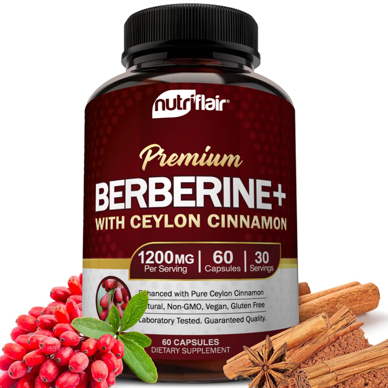 Foto 1 | Suplemento Nutriflair Premium Berberine Hcl 1200 Mg + Canela - Venta Internacional.