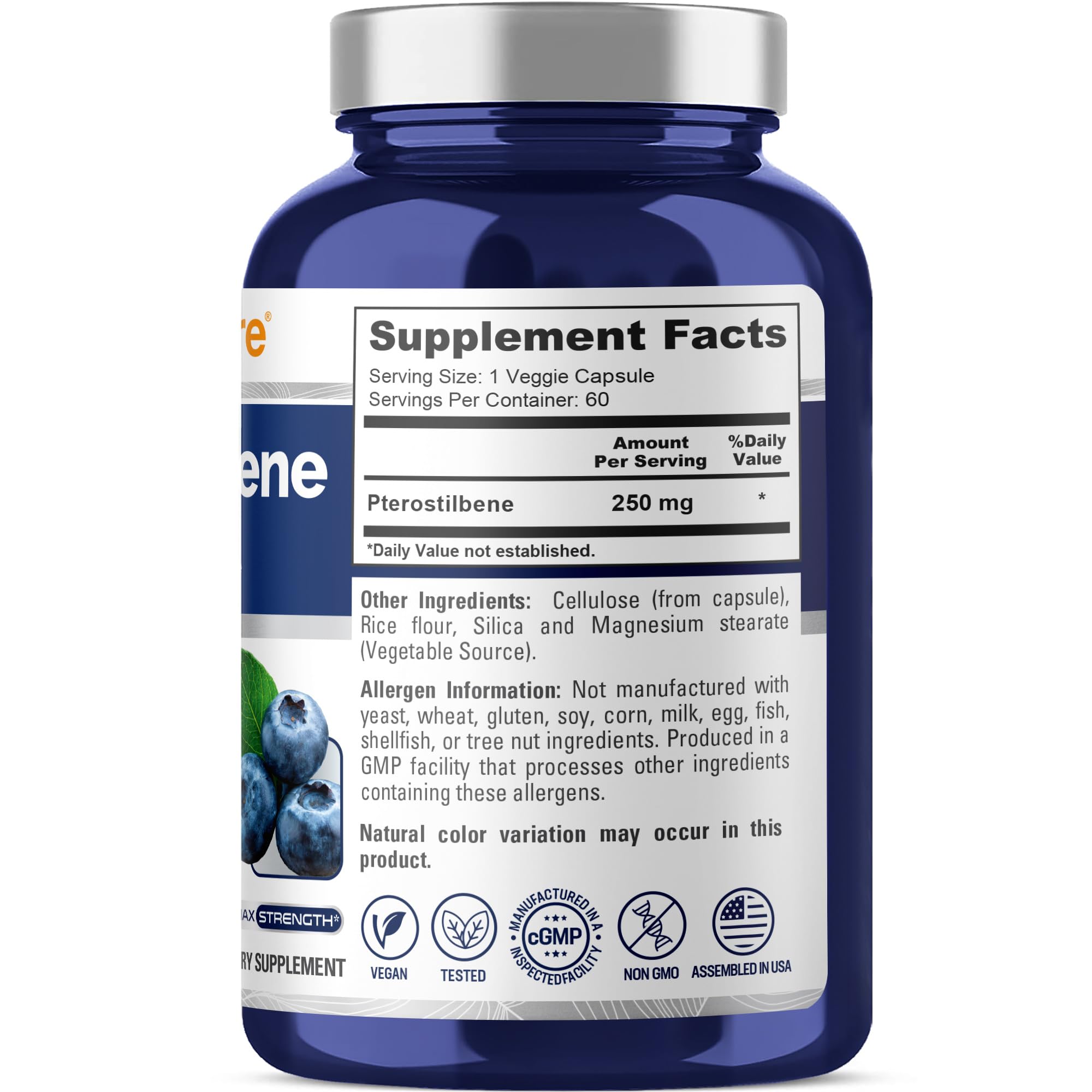 Foto 3 pulgar | Suplemento Nusapure De Pterostilbeno 250 Mg, 60 Cápsulas Vegetarianas - Venta Internacional.