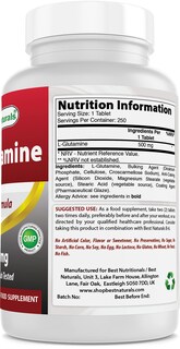 Foto 2 | Suplemento Best Naturals L-glutamina 500 Mg 250 Comprimidos - Venta Internacional.
