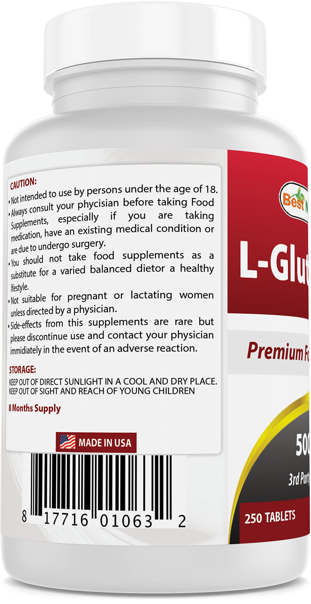 Foto 3 | Suplemento Best Naturals L-glutamina 500 Mg 250 Comprimidos - Venta Internacional.