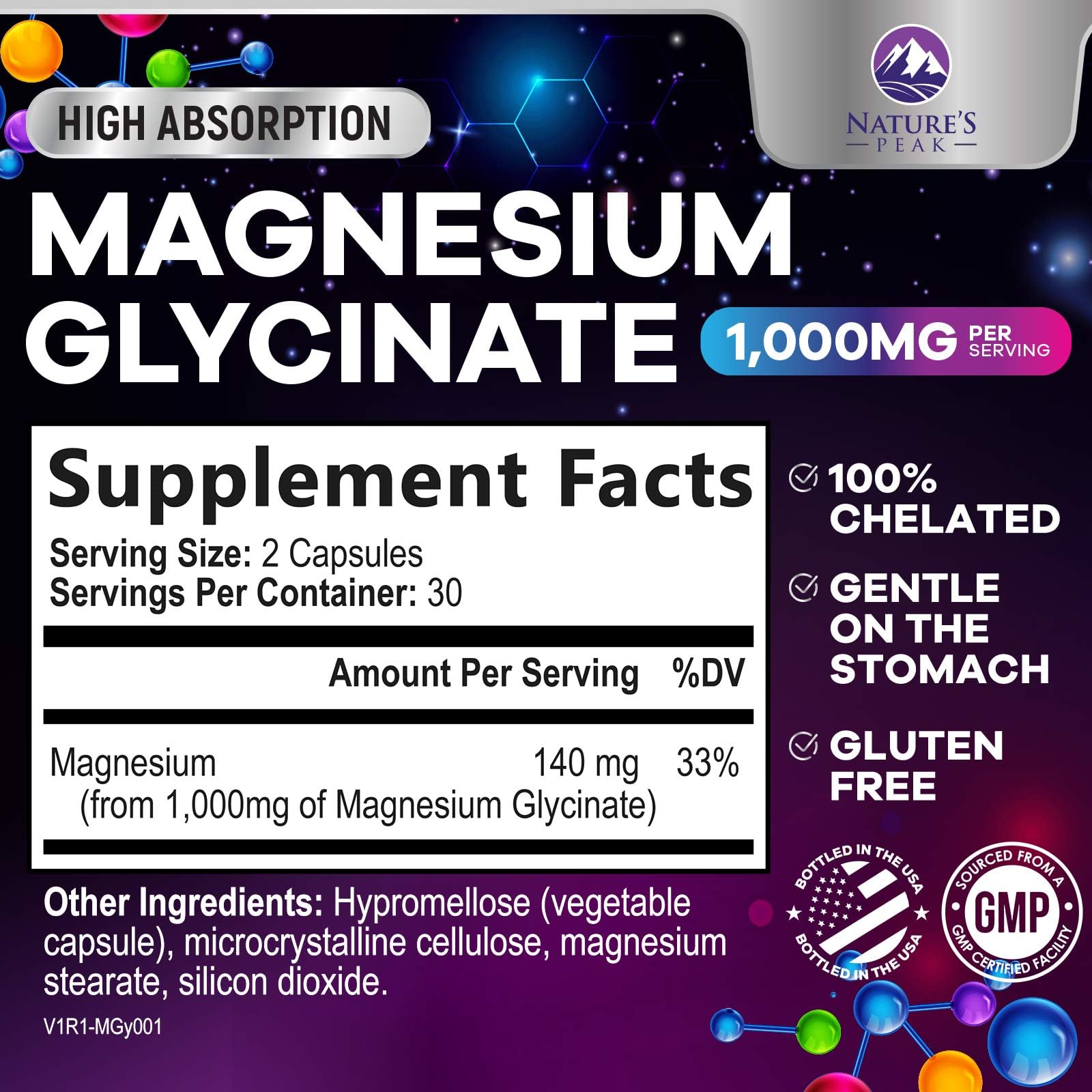 Foto 3 pulgar | Suplemento De Glicinato De Magnesio Puro Nature's Peak De 1000 Mg - Venta Internacional.