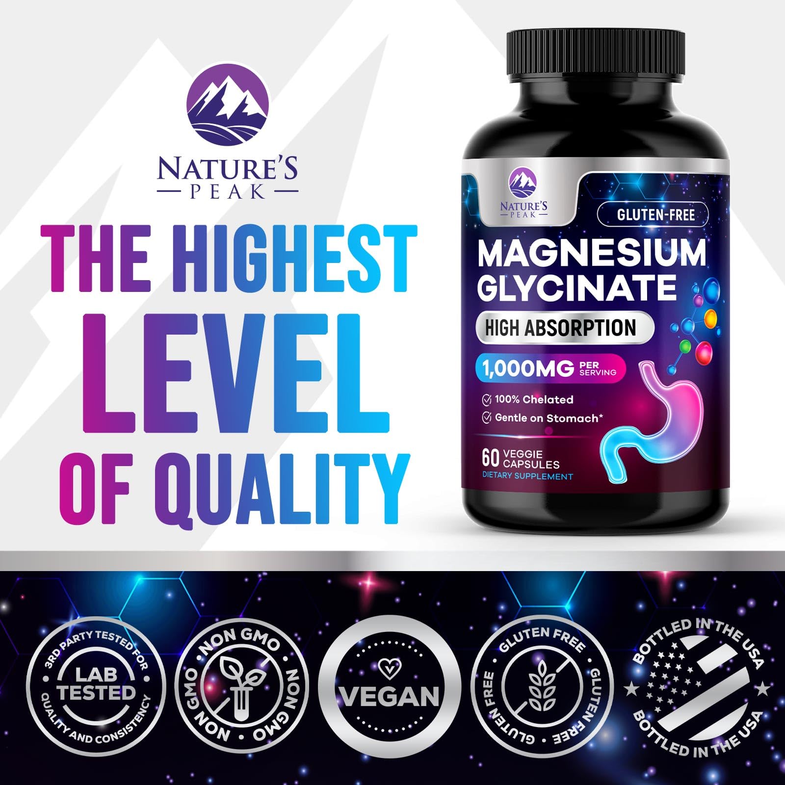 Foto 5 pulgar | Suplemento De Glicinato De Magnesio Puro Nature's Peak De 1000 Mg - Venta Internacional.