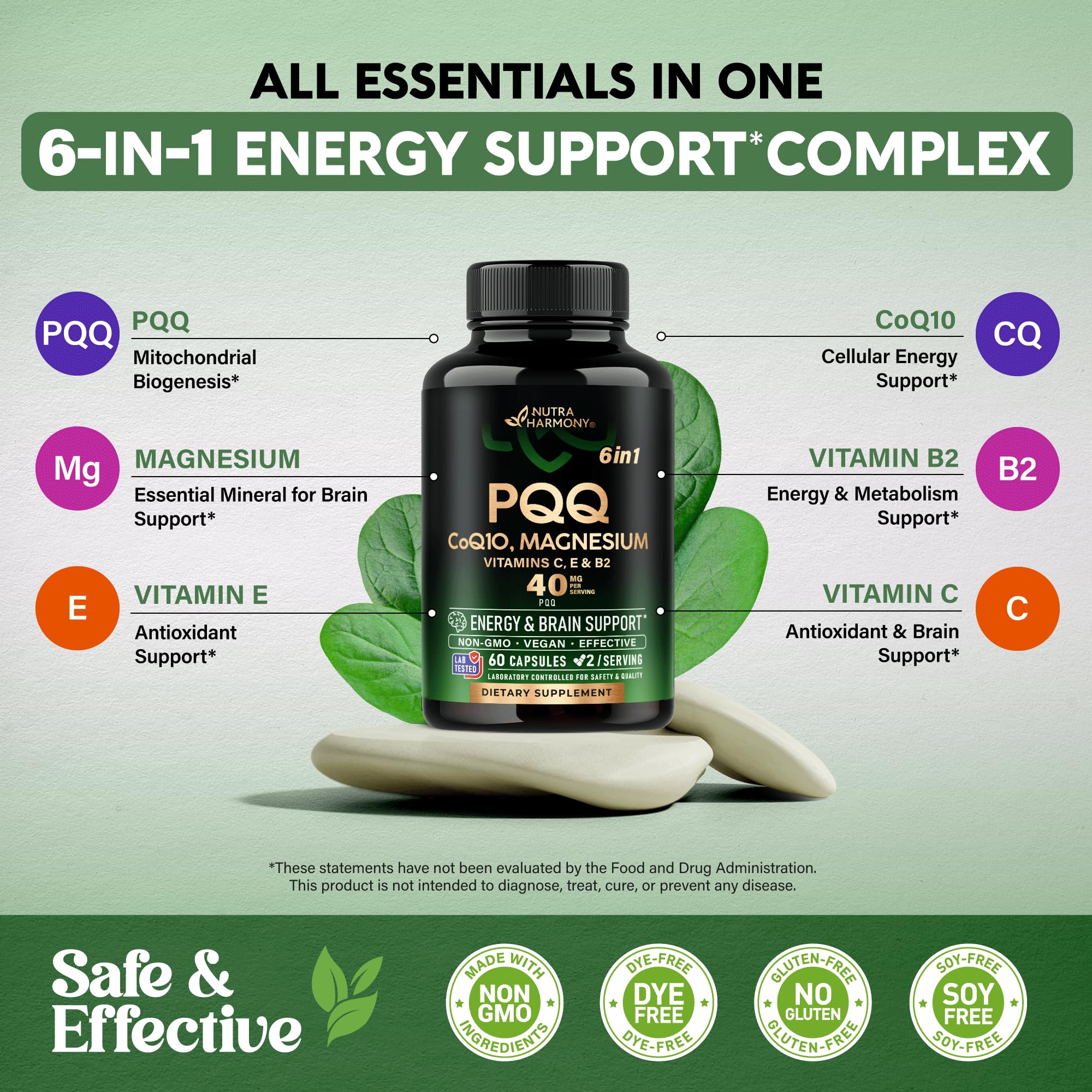 Foto 4 pulgar | Suplemento Nutraharmony Pqq 40 Mg + Coq10 Con Magnesio Y Vitaminas - Venta Internacional.
