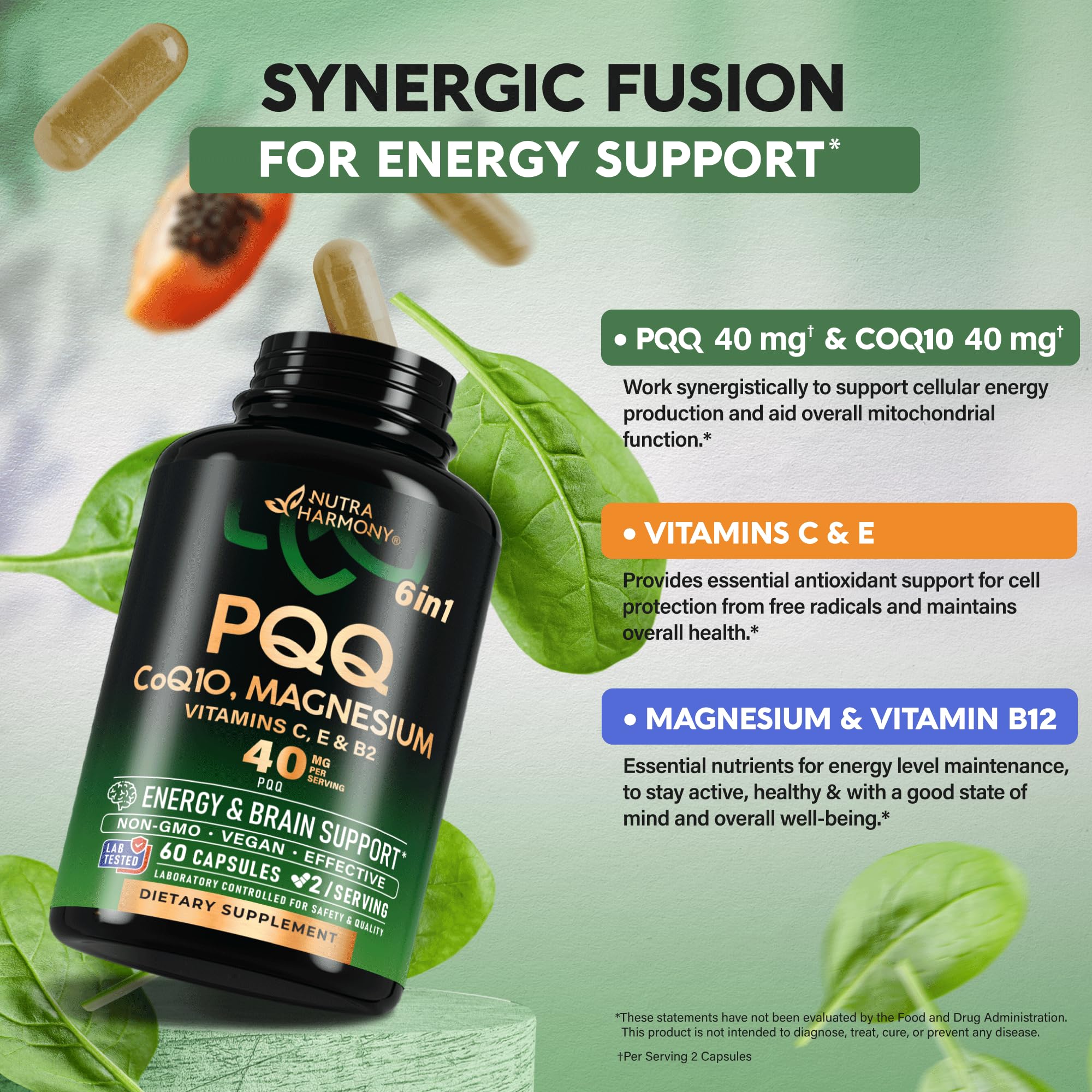 Foto 5 pulgar | Suplemento Nutraharmony Pqq 40 Mg + Coq10 Con Magnesio Y Vitaminas - Venta Internacional.