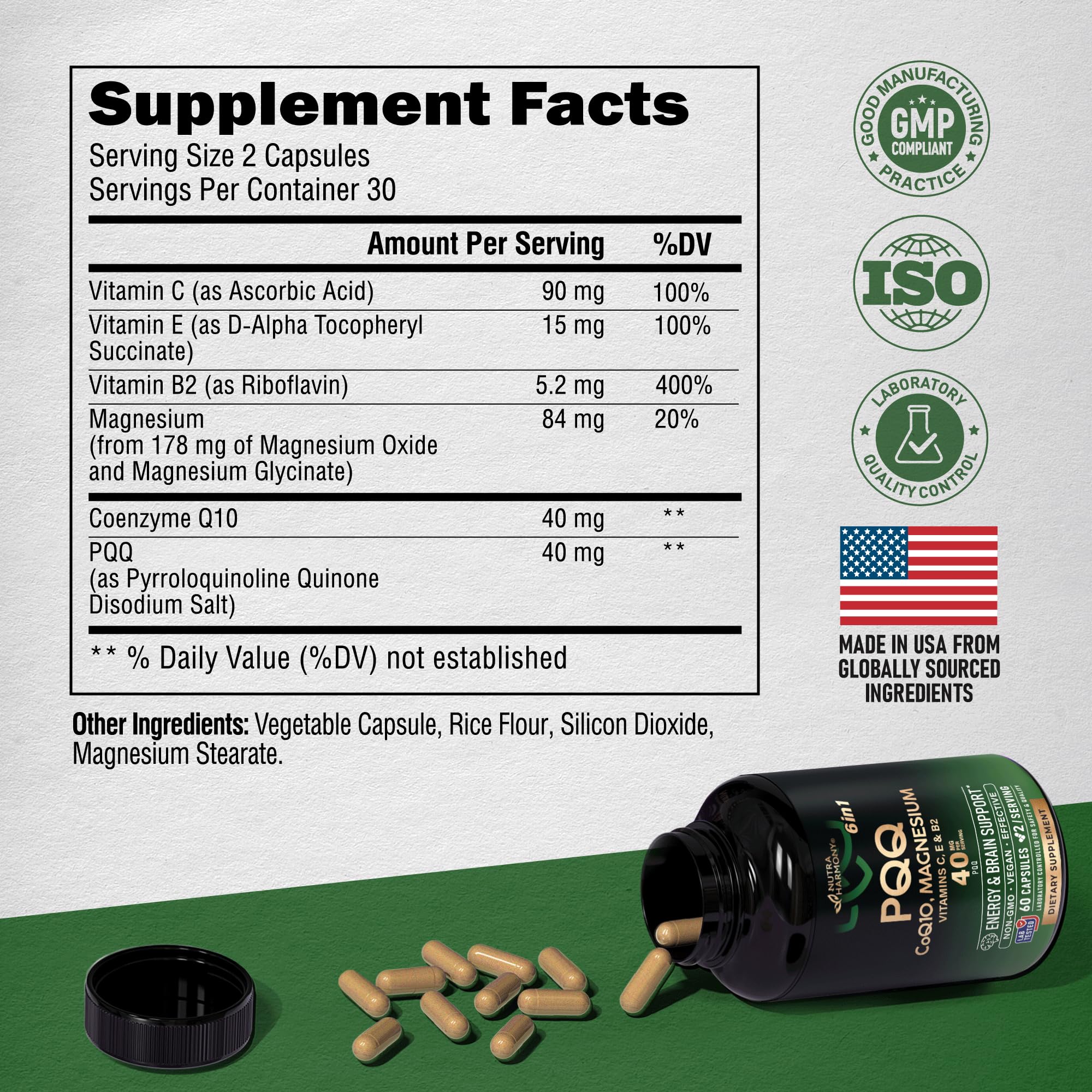 Foto 7 pulgar | Suplemento Nutraharmony Pqq 40 Mg + Coq10 Con Magnesio Y Vitaminas - Venta Internacional.