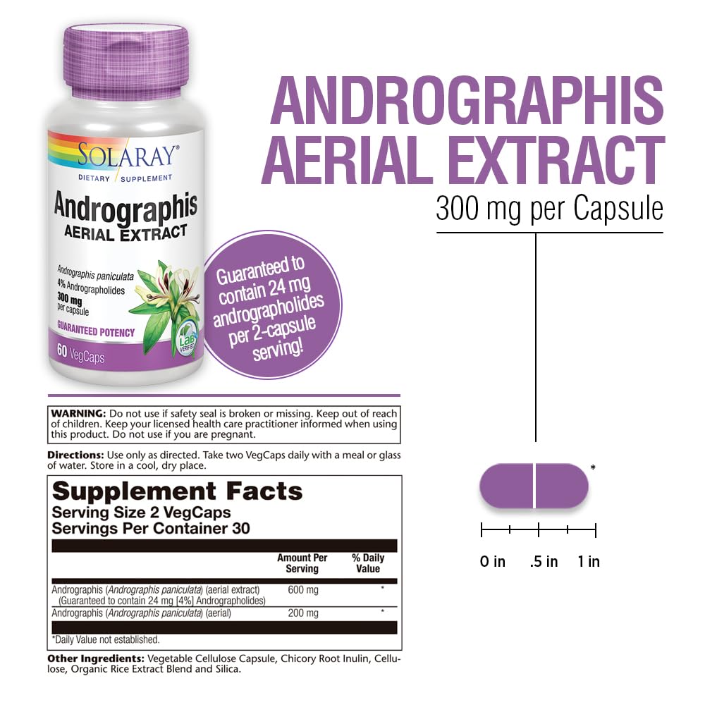 Foto 4 pulgar | Suplemento De Extracto Aéreo Solaray Andrographis 600 Mg - Venta Internacional.