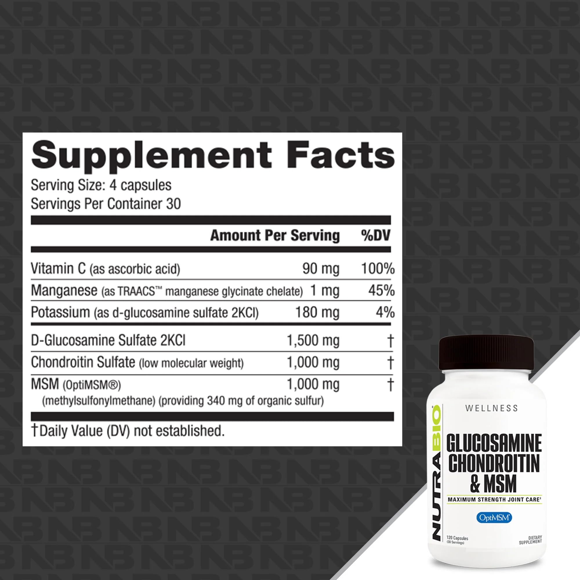 Foto 3 pulgar | Suplemento NutraBio Glucosamina Condroitina y MSM 120 Cápsulas - Venta Internacional