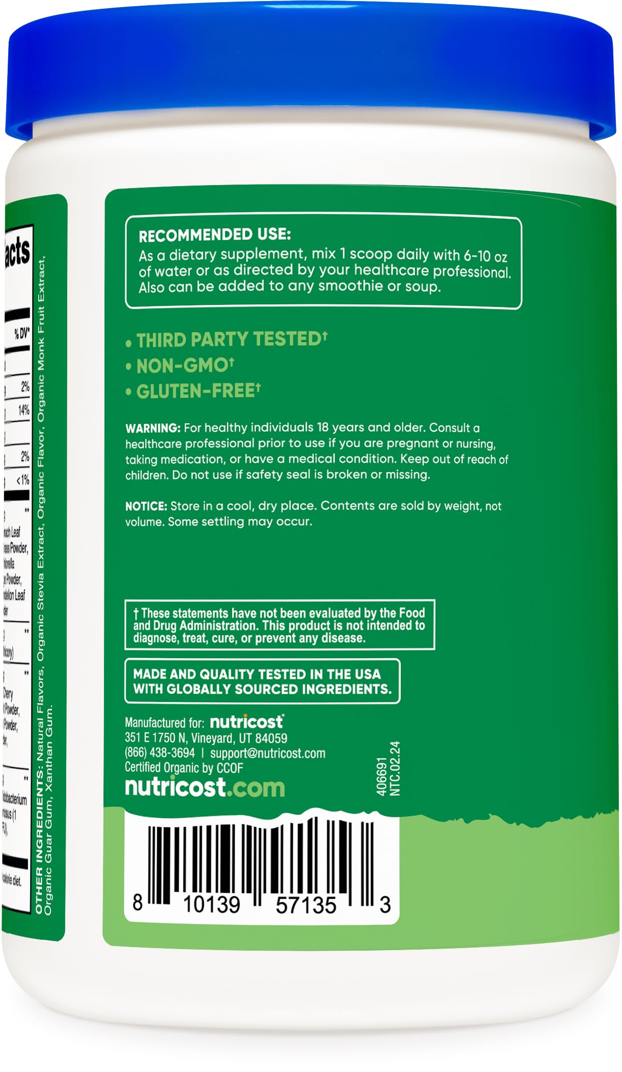 Foto 6 pulgar | Super Greens Powder Nutricost Organic 30 Porciones - Venta Internacional.
