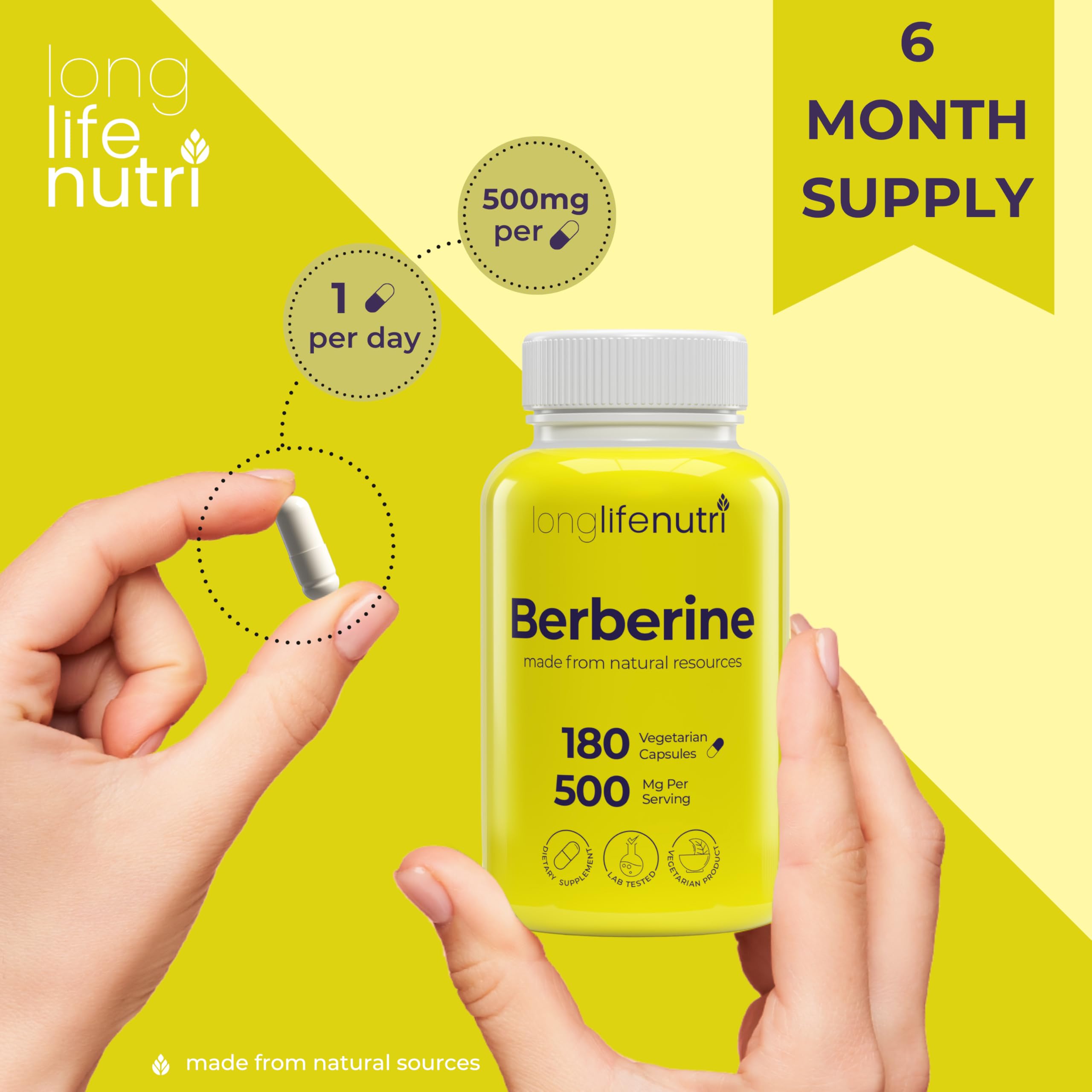 Foto 5 | Suplemento LongLifeNutri Berberine 500 mg de Extracto de HCL 180 Cápsulas - Venta Internacional