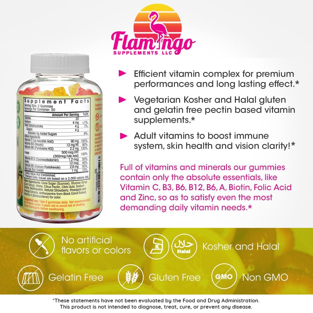 Foto 3 pulgar | Suplementos Flamingo Supplements 100 Gomitas Multivitamínicas - Venta Internacional
