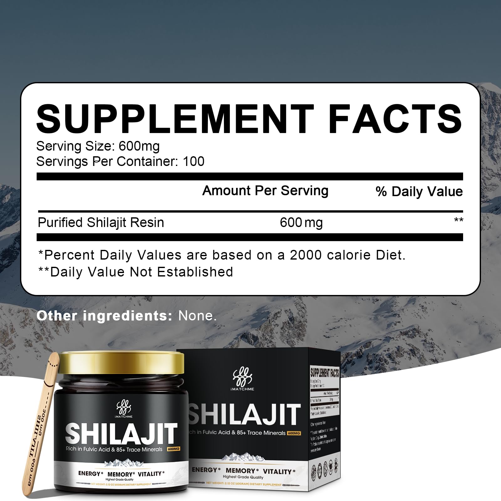 Foto 3 pulgar | Suplemento De Shilajit Imatchme, Resina Pura, 600 Mg, 100 Porciones - Venta Internacional.