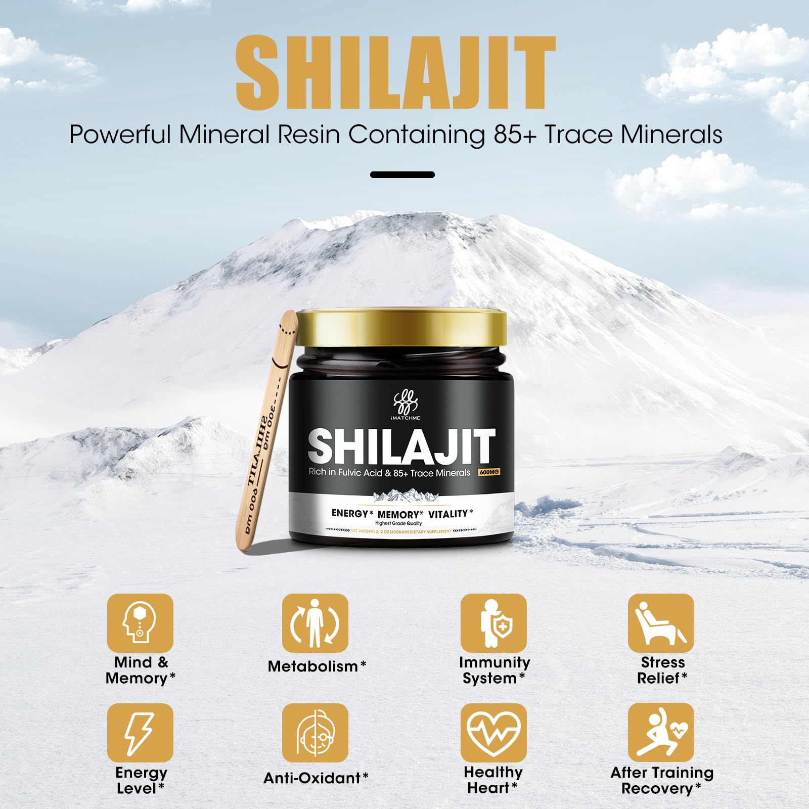 Foto 3 | Suplemento De Shilajit Imatchme, Resina Pura, 600 Mg, 100 Porciones - Venta Internacional.