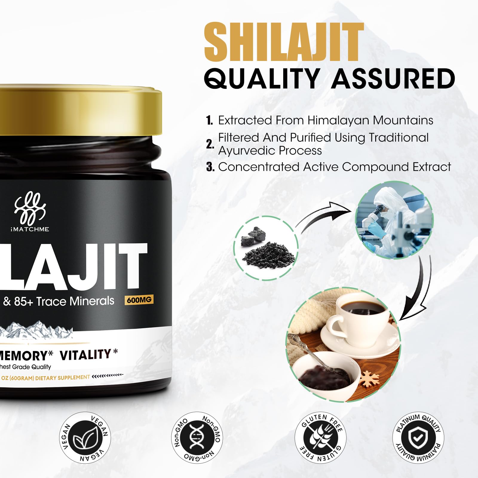 Foto 5 pulgar | Suplemento De Shilajit Imatchme, Resina Pura, 600 Mg, 100 Porciones - Venta Internacional.