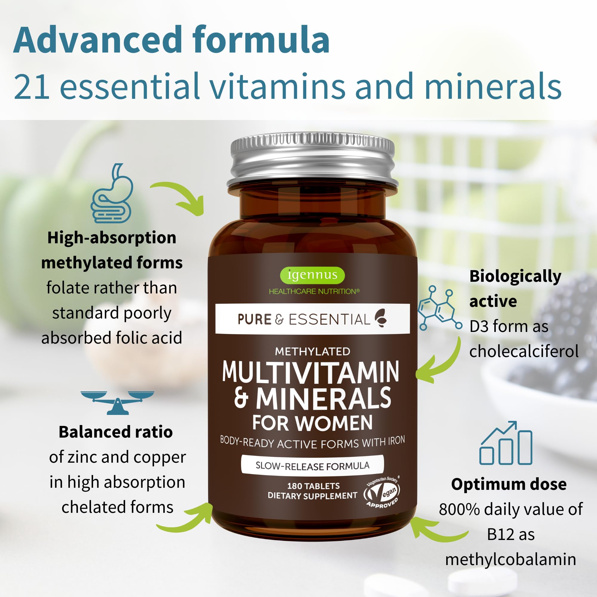 Foto 5 pulgar | Multivitamínico Metilado Igennus 180 Comprimidos - Venta Internacional