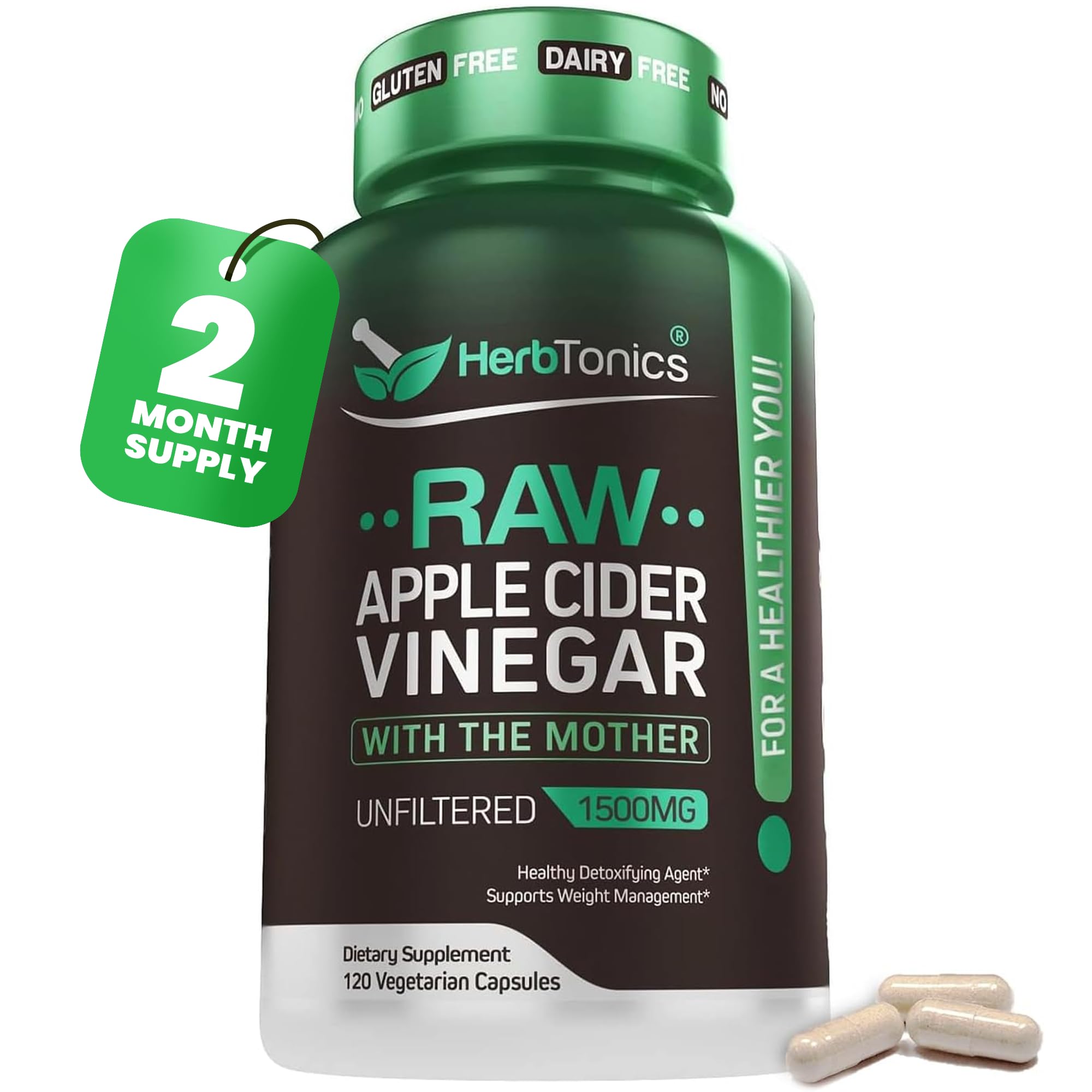 Foto 2 pulgar | Suplemento Herbtonics De Vinagre De Sidra De Manzana 1500 Mg 120 Cápsulas - Venta Internacional.