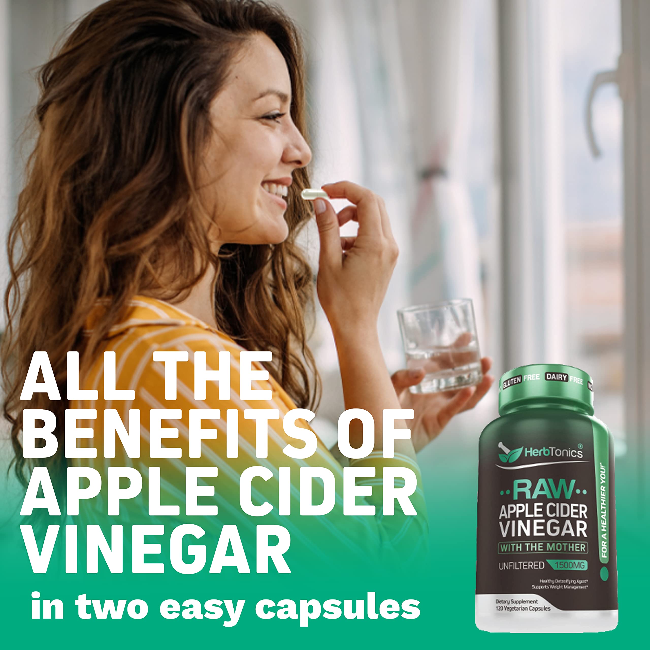 Foto 2 | Suplemento Herbtonics De Vinagre De Sidra De Manzana 1500 Mg 120 Cápsulas - Venta Internacional.