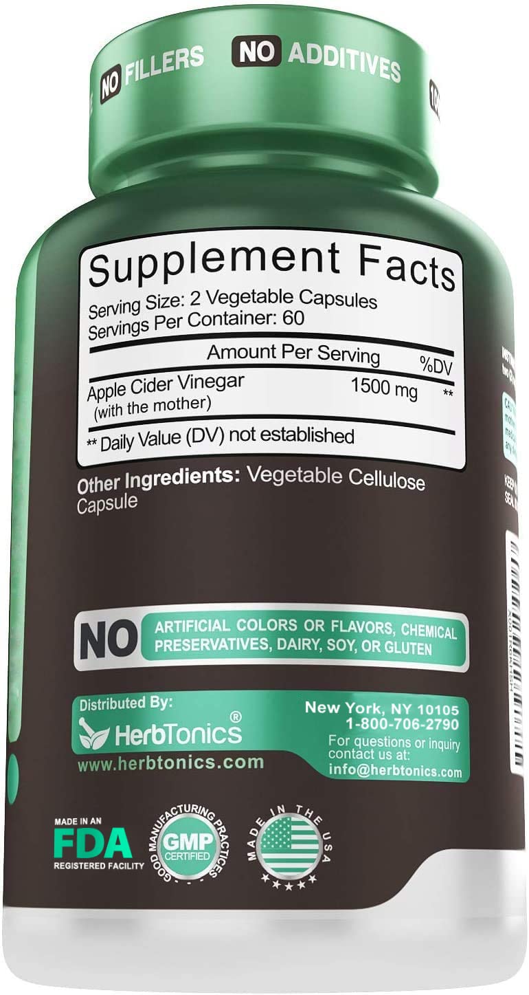 Foto 6 | Suplemento Herbtonics De Vinagre De Sidra De Manzana 1500 Mg 120 Cápsulas - Venta Internacional.