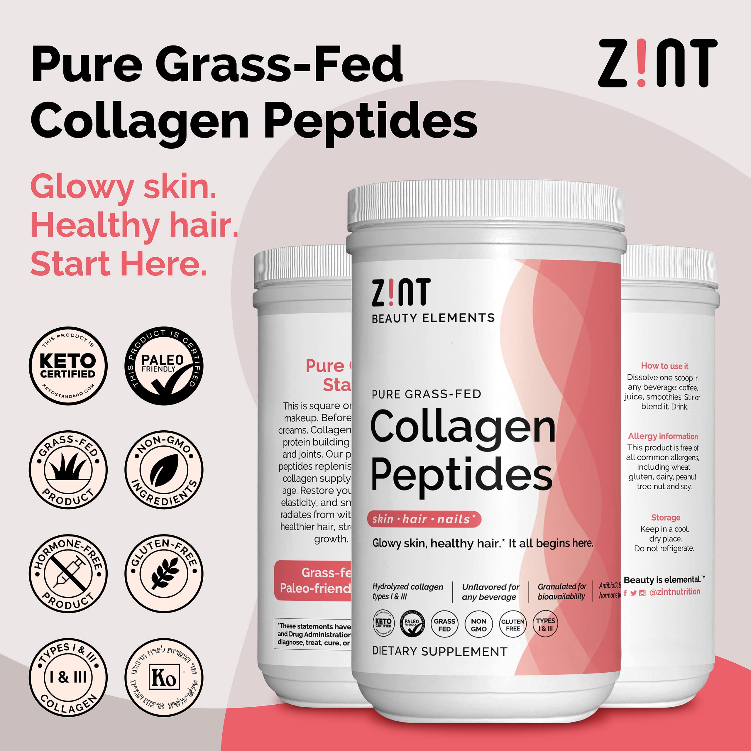 Foto 3 pulgar | Suplemento Antienvejecimiento Zint En Polvo Con Péptidos De Colágeno, 473 Ml - Venta Internacional.