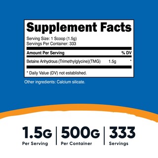 Foto 2 | Suplemento Nutricost Betaína Trimetilglicina Anhidra 500 G - Venta Internacional.