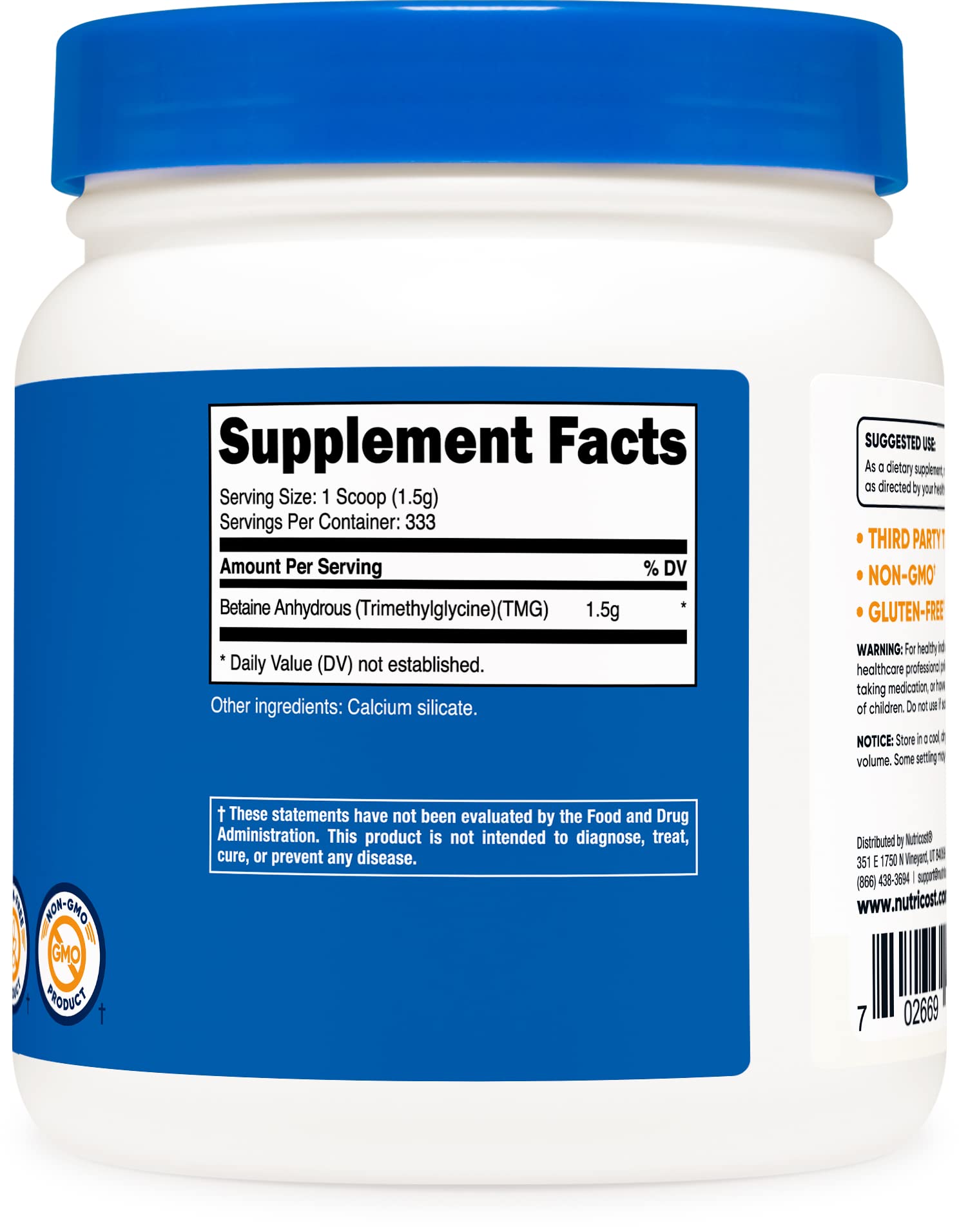Foto 5 pulgar | Suplemento Nutricost Betaína Trimetilglicina Anhidra 500 G - Venta Internacional.