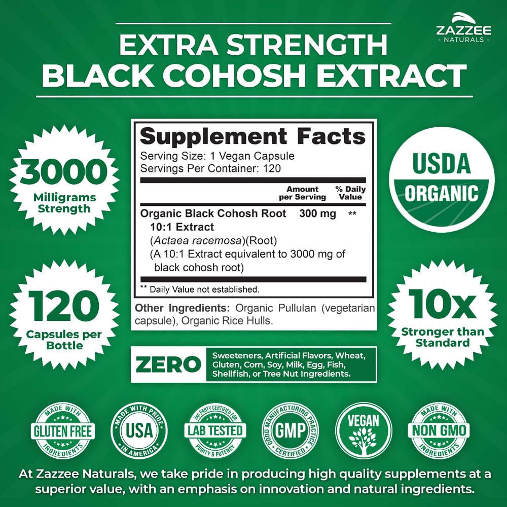 Foto 4 pulgar | Suplemento Zazzee Usda De Cohosh Negro Orgánico 3000 Mg 120 Cápsulas - Venta Internacional.