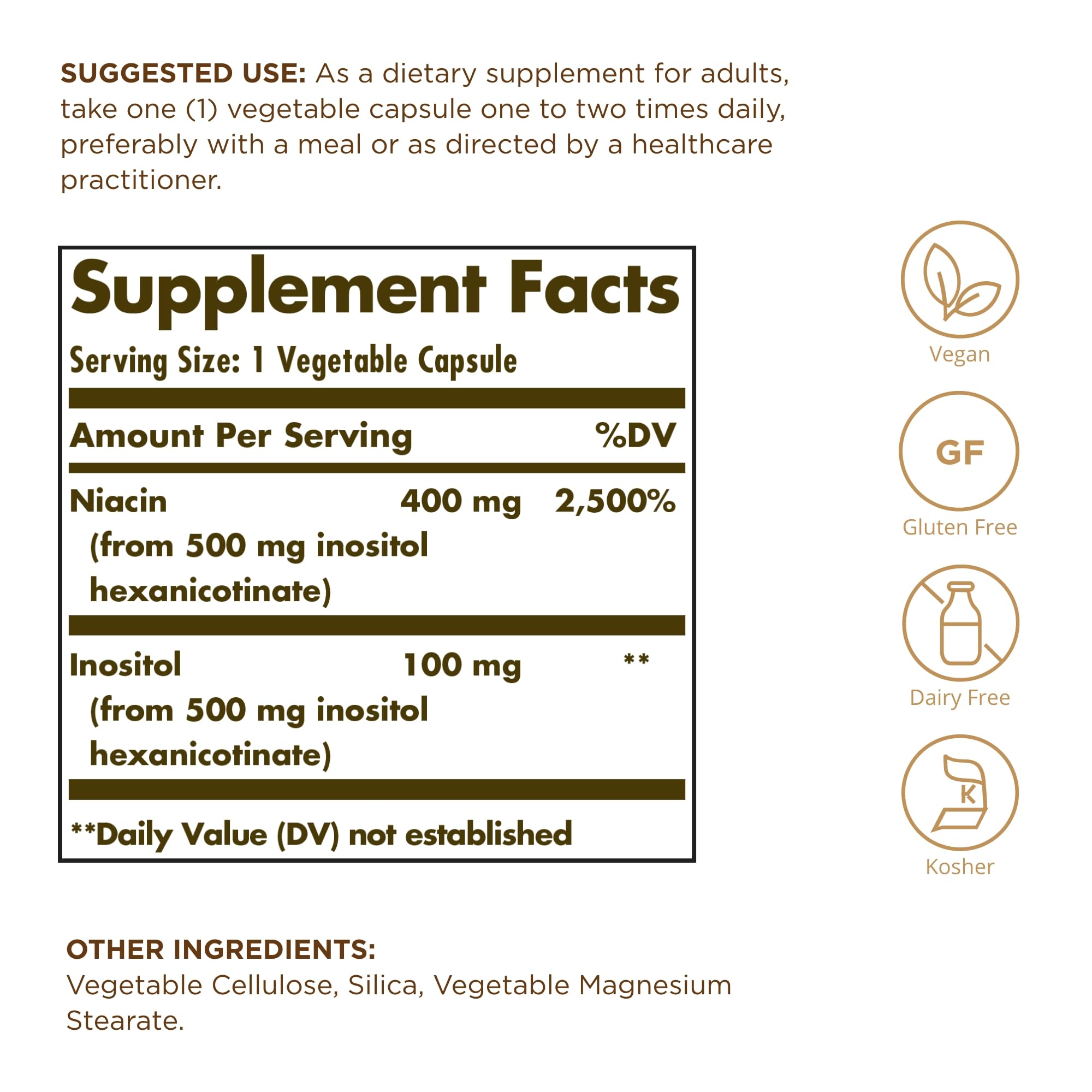 Foto 3 pulgar | Suplemento De Niacina Solgar No-flush 500 Mg 100 Cápsulas - Venta Internacional.