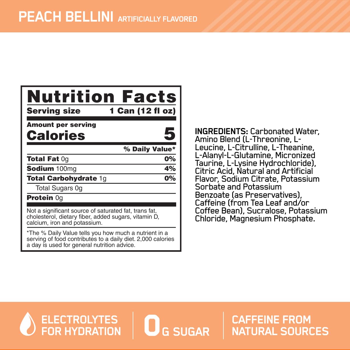 Foto 4 pulgar | Bebida Hidratante Optimum Nutrition Amino Energy Peach 355 Ml - Venta Internacional.