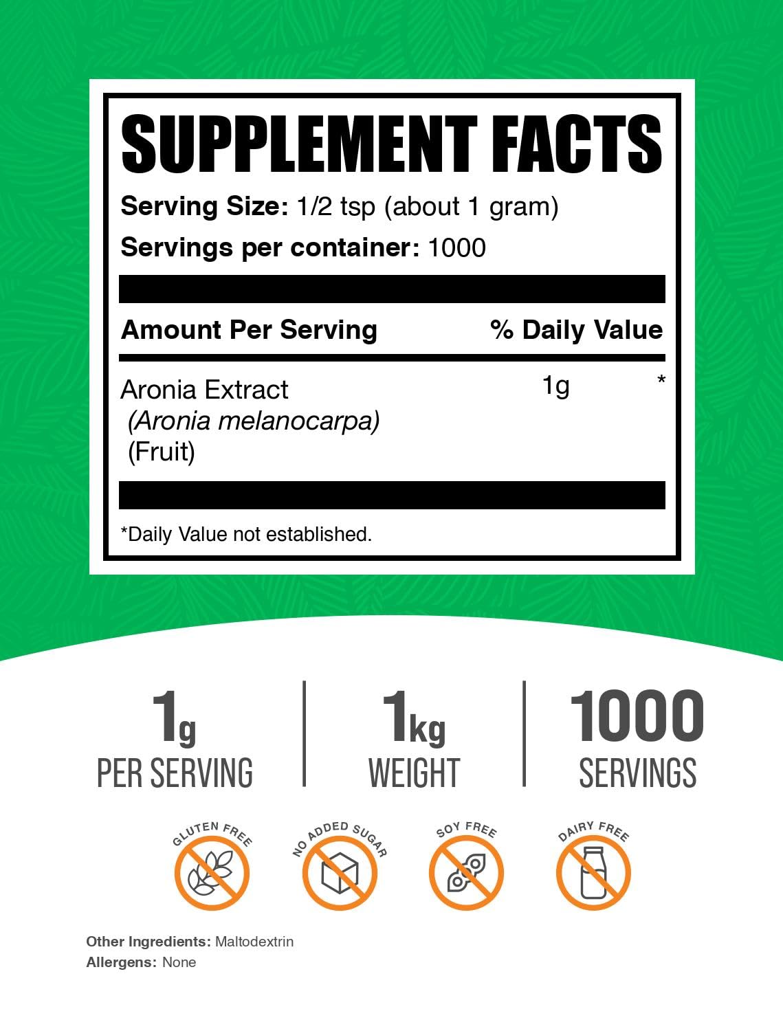Foto 3 pulgar | Suplemento Bulksupplements.com Extracto De Bayas De Aronia En Polvo, 1 Kg - Venta Internacional.
