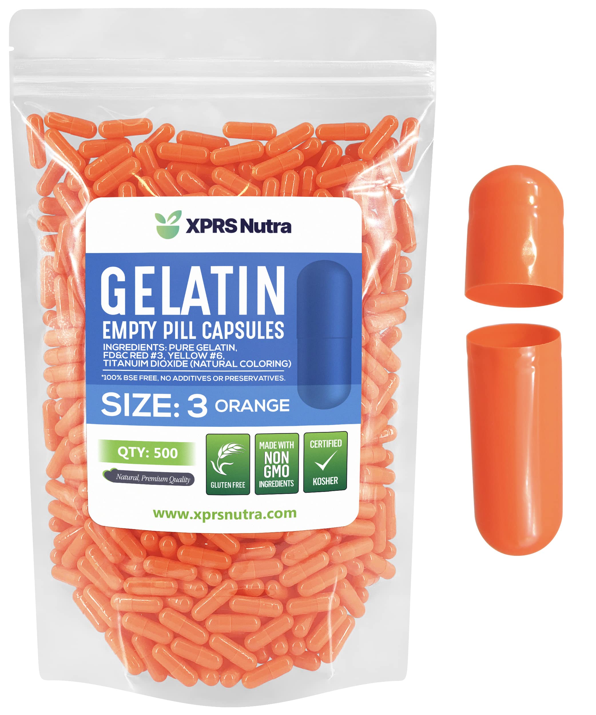 Foto 2 pulgar | Cápsulas Vacías Xprs Nutra Tamaño 3, 500 Unidades, Gelatina Naranja - Venta Internacional.