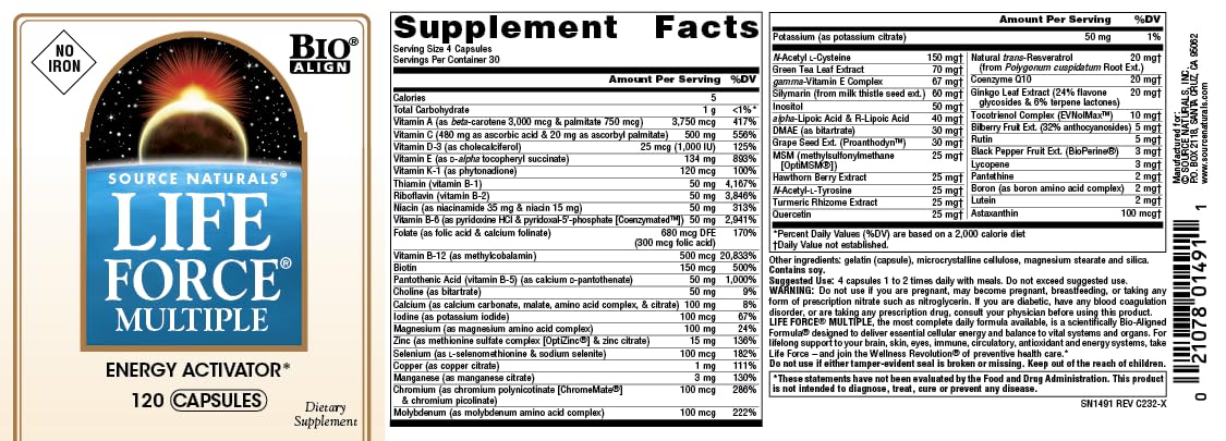 Foto 5 pulgar | Suplemento Source Naturals Life Force Multiple 120 Cápsulas - Venta Internacional.