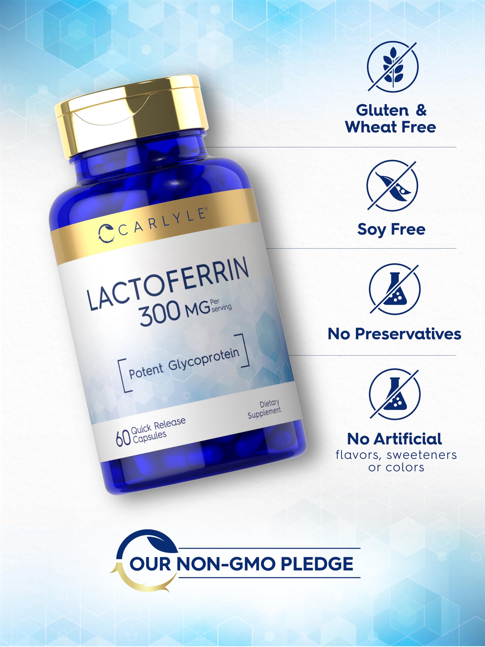 Foto 6 pulgar | Suplemento Carlyle Lactoferrin 300 Mg 60 Cápsulas Sin Ogm - Venta Internacional.