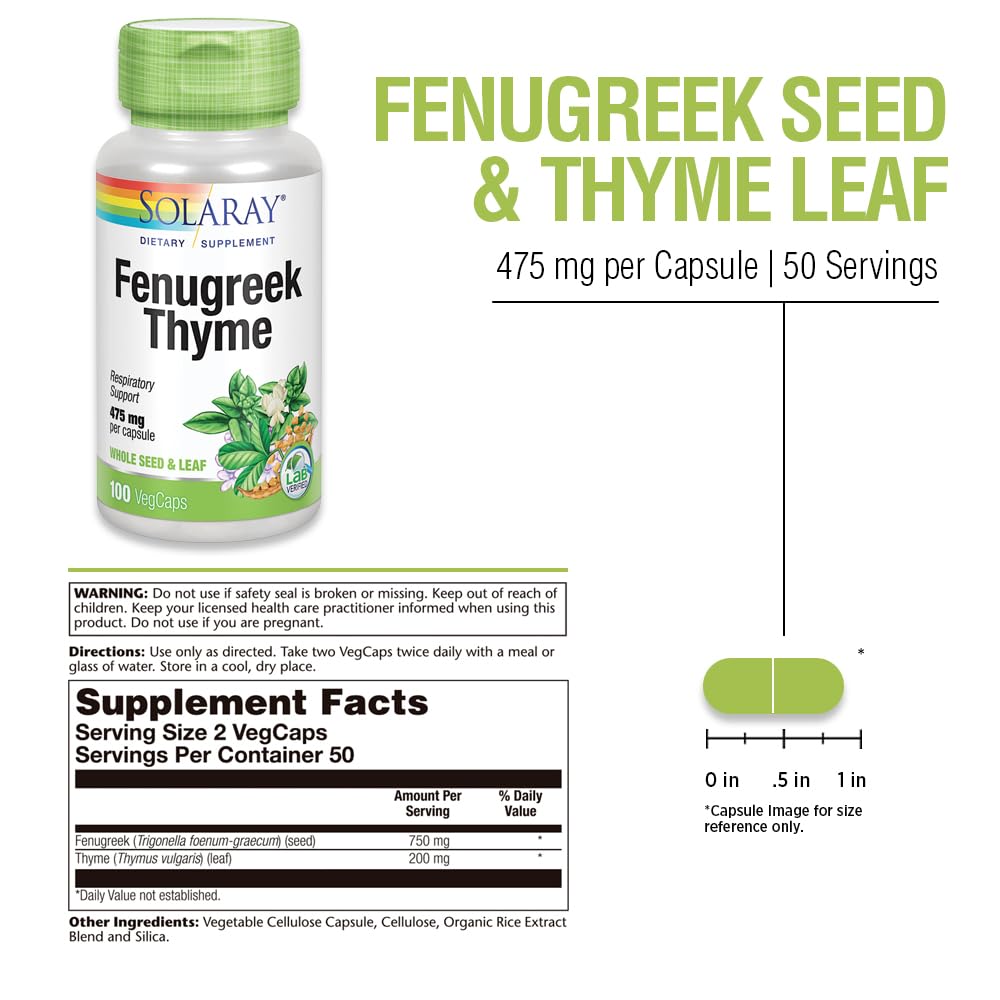 Foto 3 pulgar | Suplemento Solaray De Fenogreco Y Tomillo 950 Mg, 100 Cápsulas Vegetales - Venta Internacional.