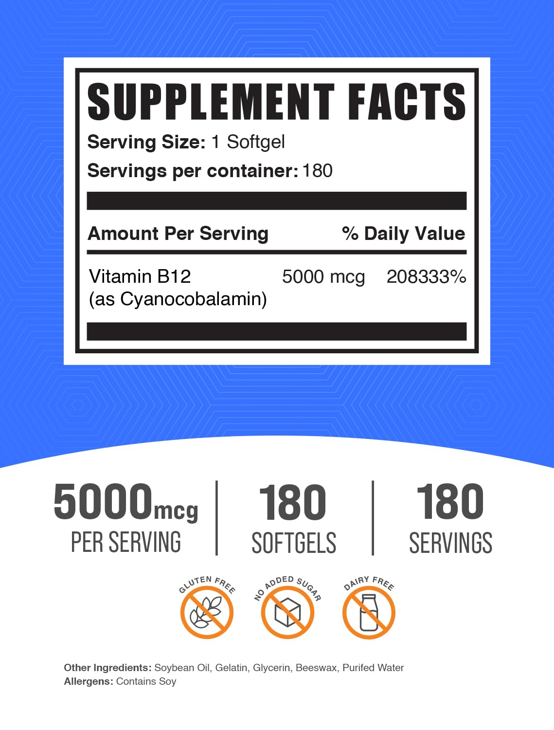Foto 3 pulgar | Suplemento De Vitamina B12 Bulksupplements.com 5000 Mcg 180 Cápsulas Blandas - Venta Internacional.