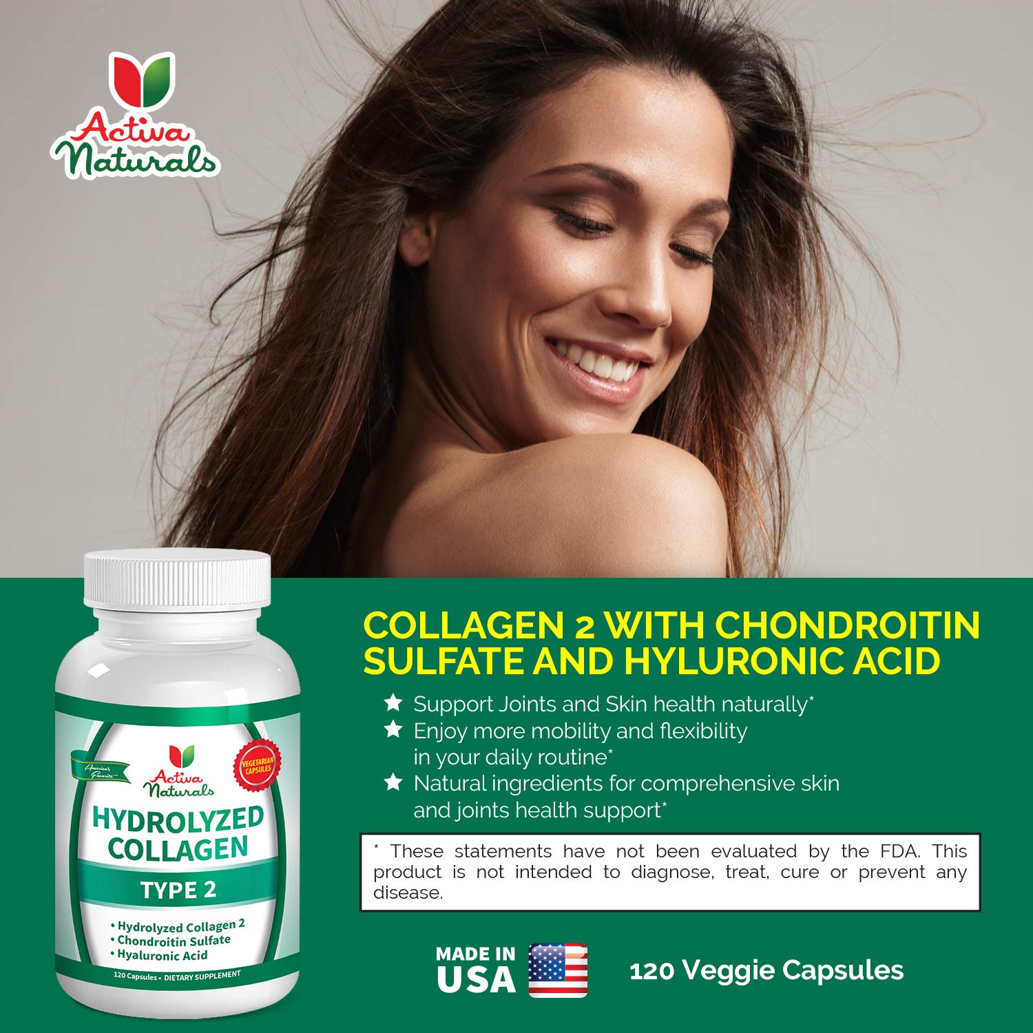 Foto 3 pulgar | Suplemento Activa Naturals, Colágeno Hidrolizado Tipo 2, 120 Cápsulas - Venta Internacional.