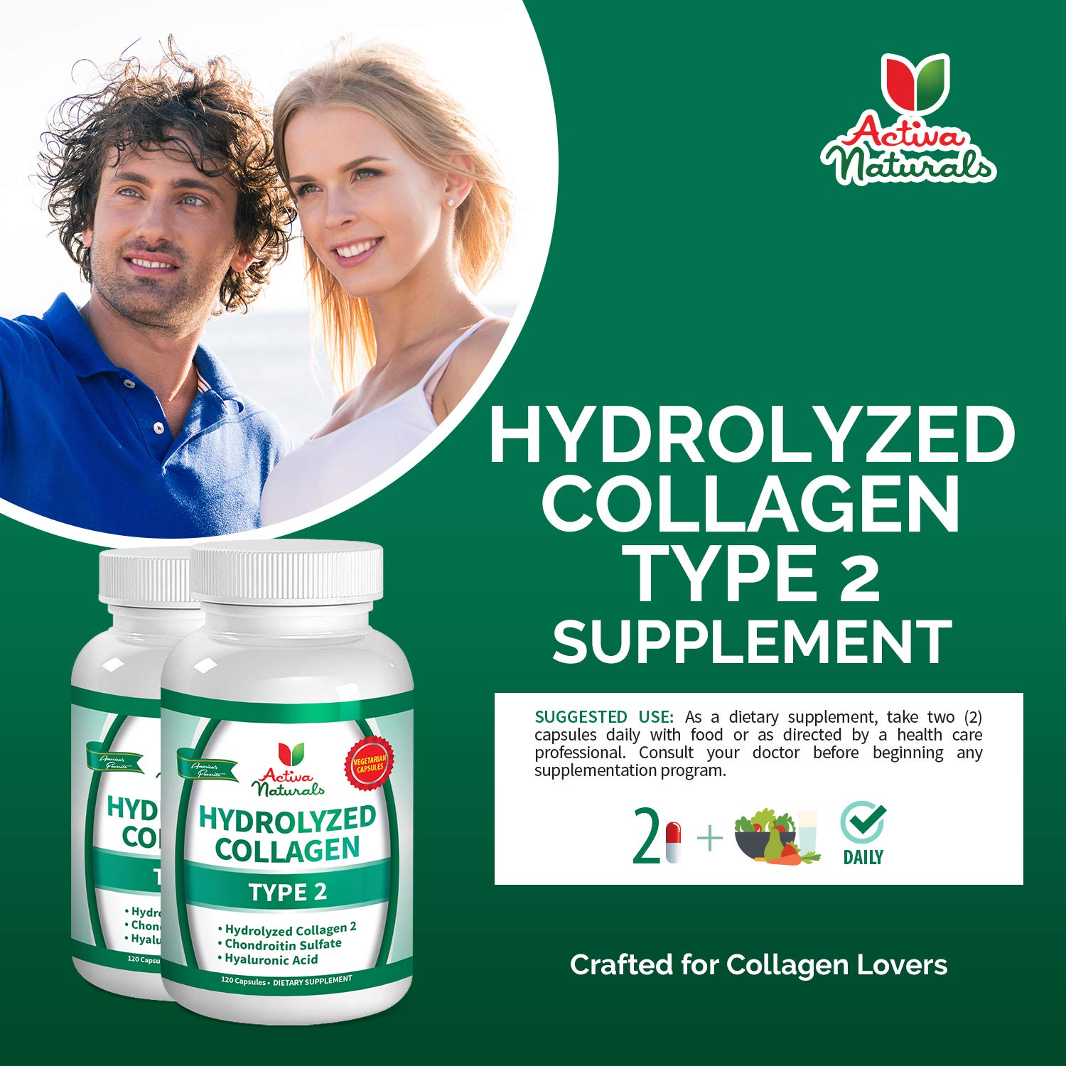 Foto 7 | Suplemento Activa Naturals, Colágeno Hidrolizado Tipo 2, 120 Cápsulas - Venta Internacional.