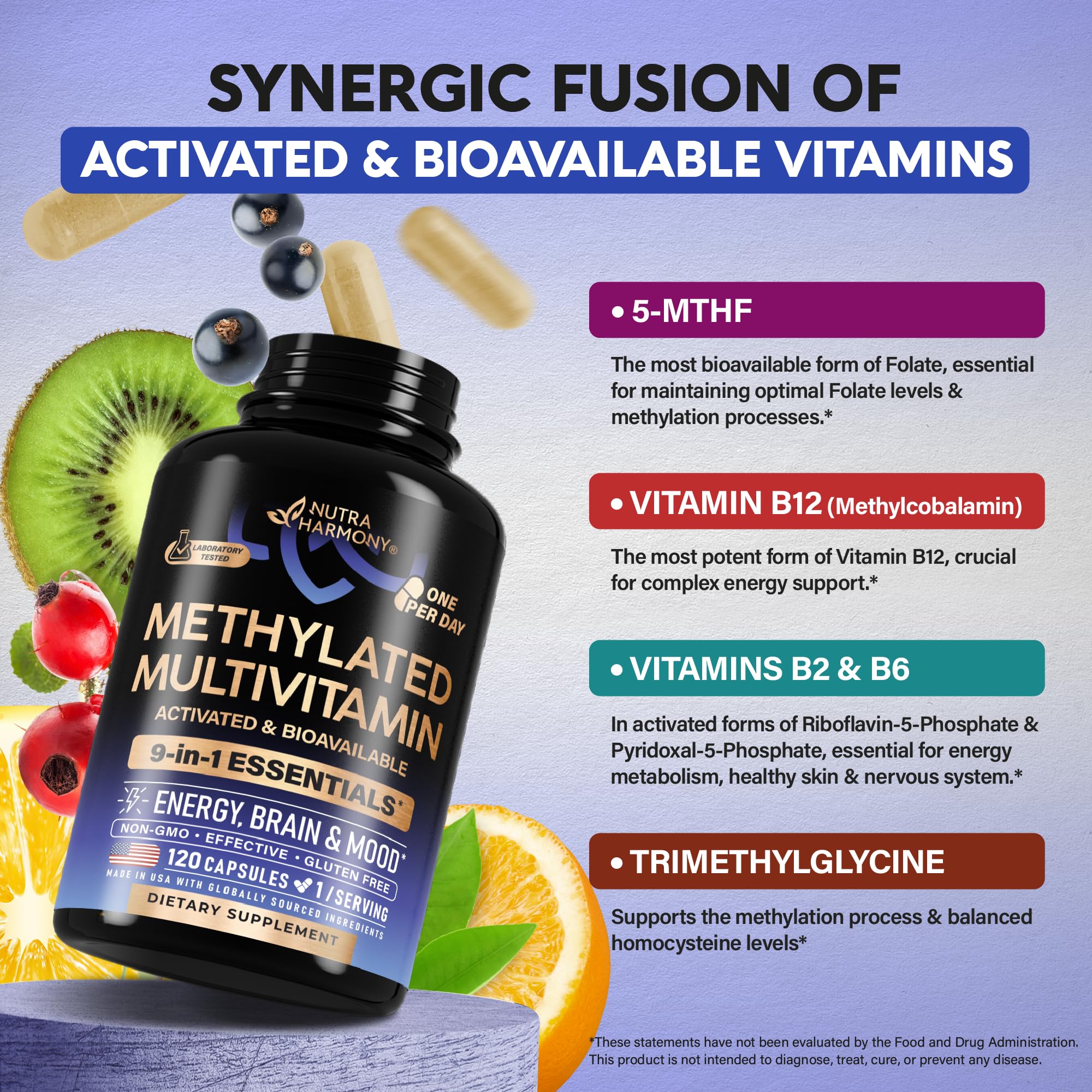Foto 3 | Suplemento Multivitamínico Metilado Nutraharmony 120 Cápsulas - Venta Internacional.