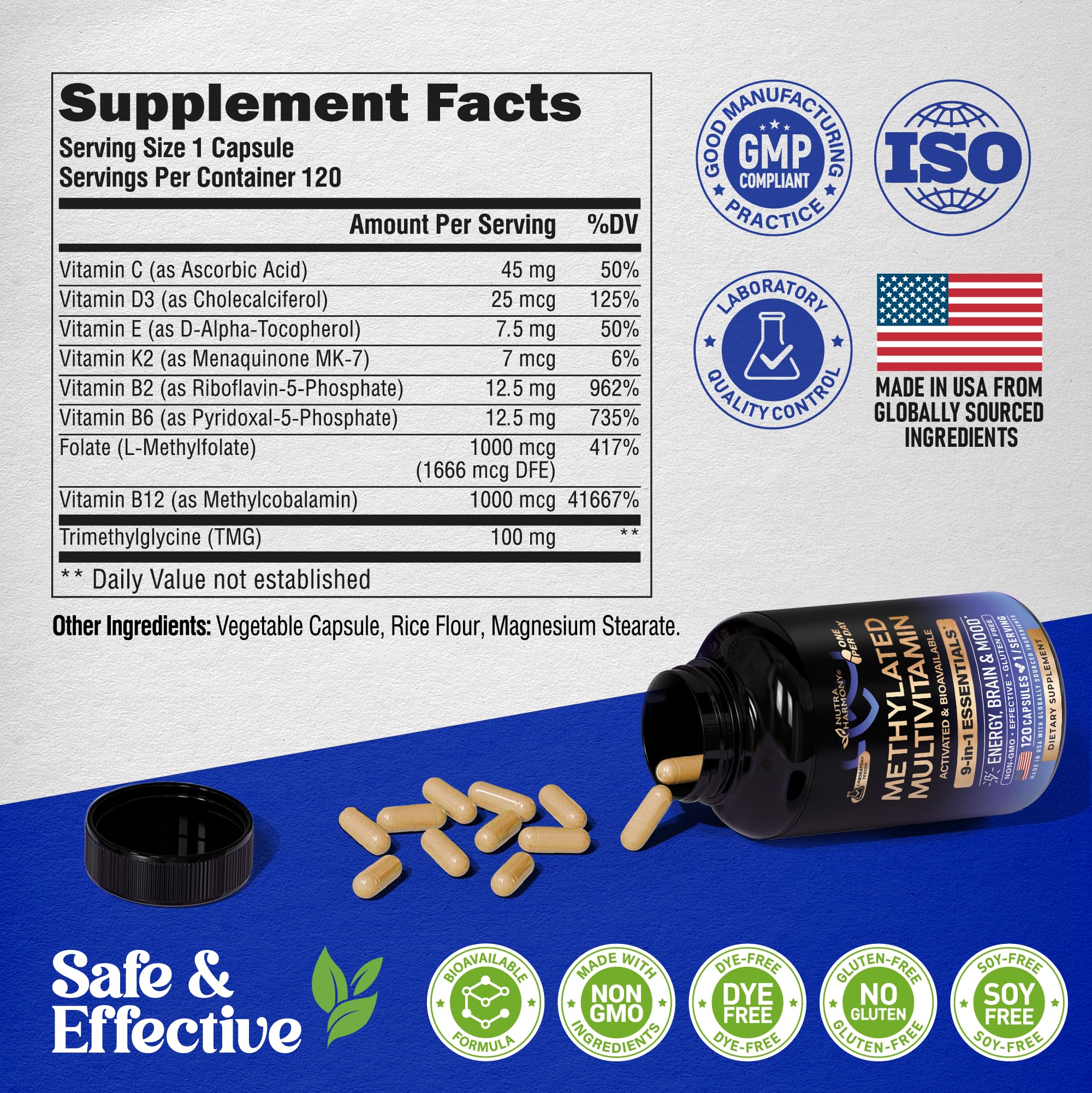 Foto 6 | Suplemento Multivitamínico Metilado Nutraharmony 120 Cápsulas - Venta Internacional.