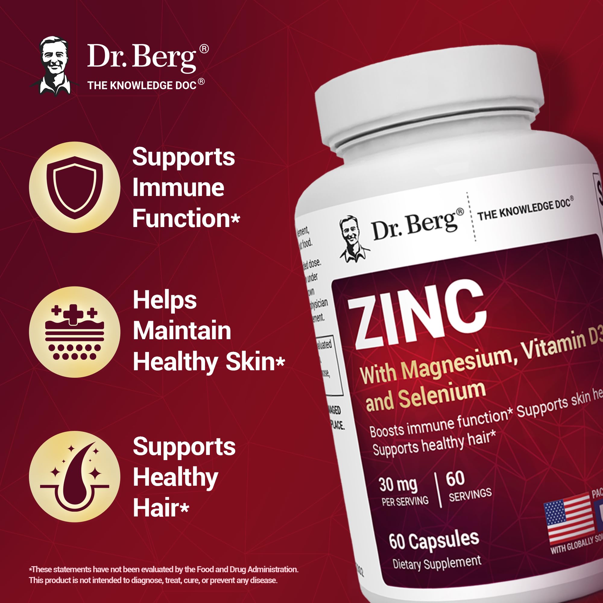 Foto 4 pulgar | Suplemento Dr. Berg De Zinc 30 Mg Con Magnesio Y Vitamina D3 60 Cápsulas - Venta Internacional.