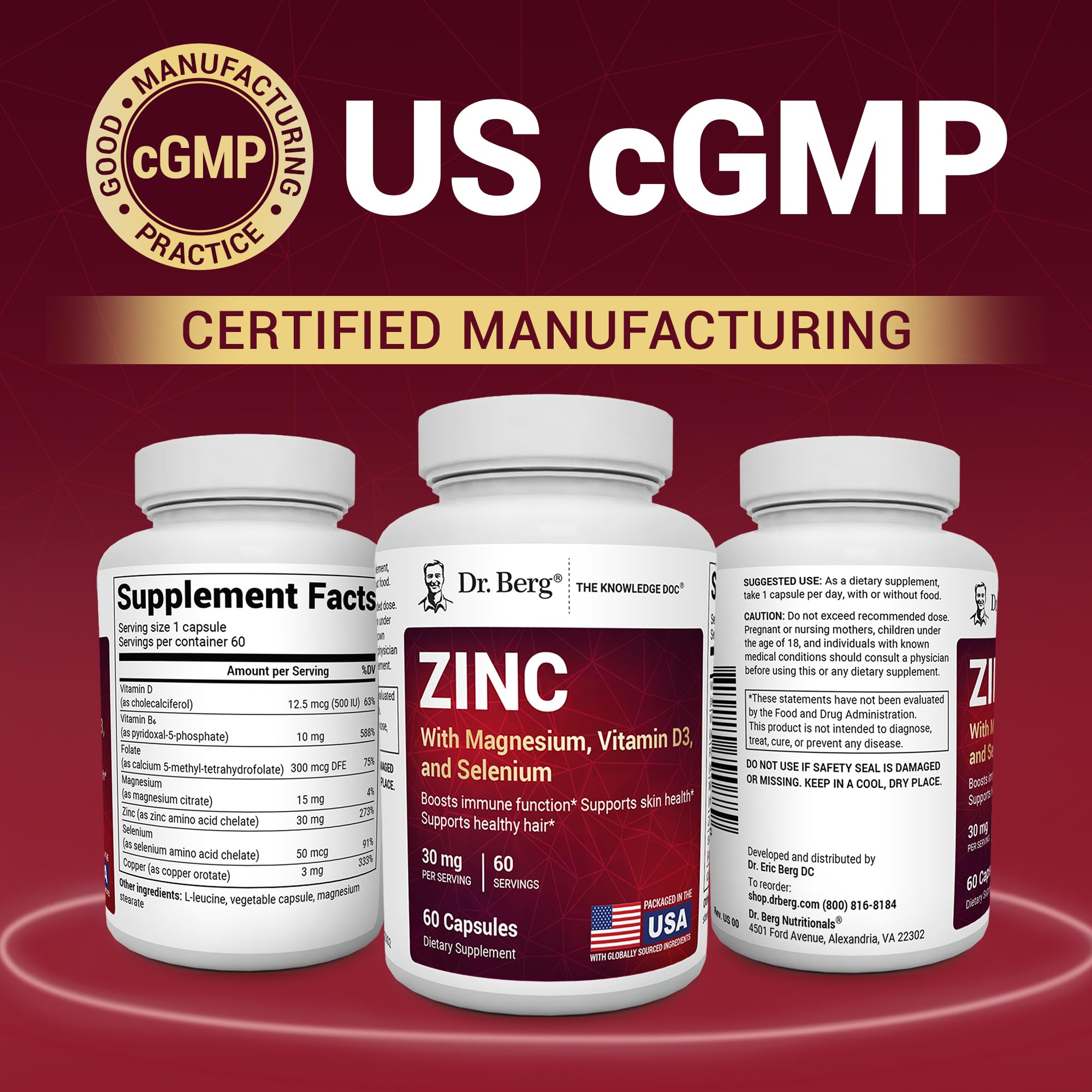 Foto 6 pulgar | Suplemento Dr. Berg De Zinc 30 Mg Con Magnesio Y Vitamina D3 60 Cápsulas - Venta Internacional.