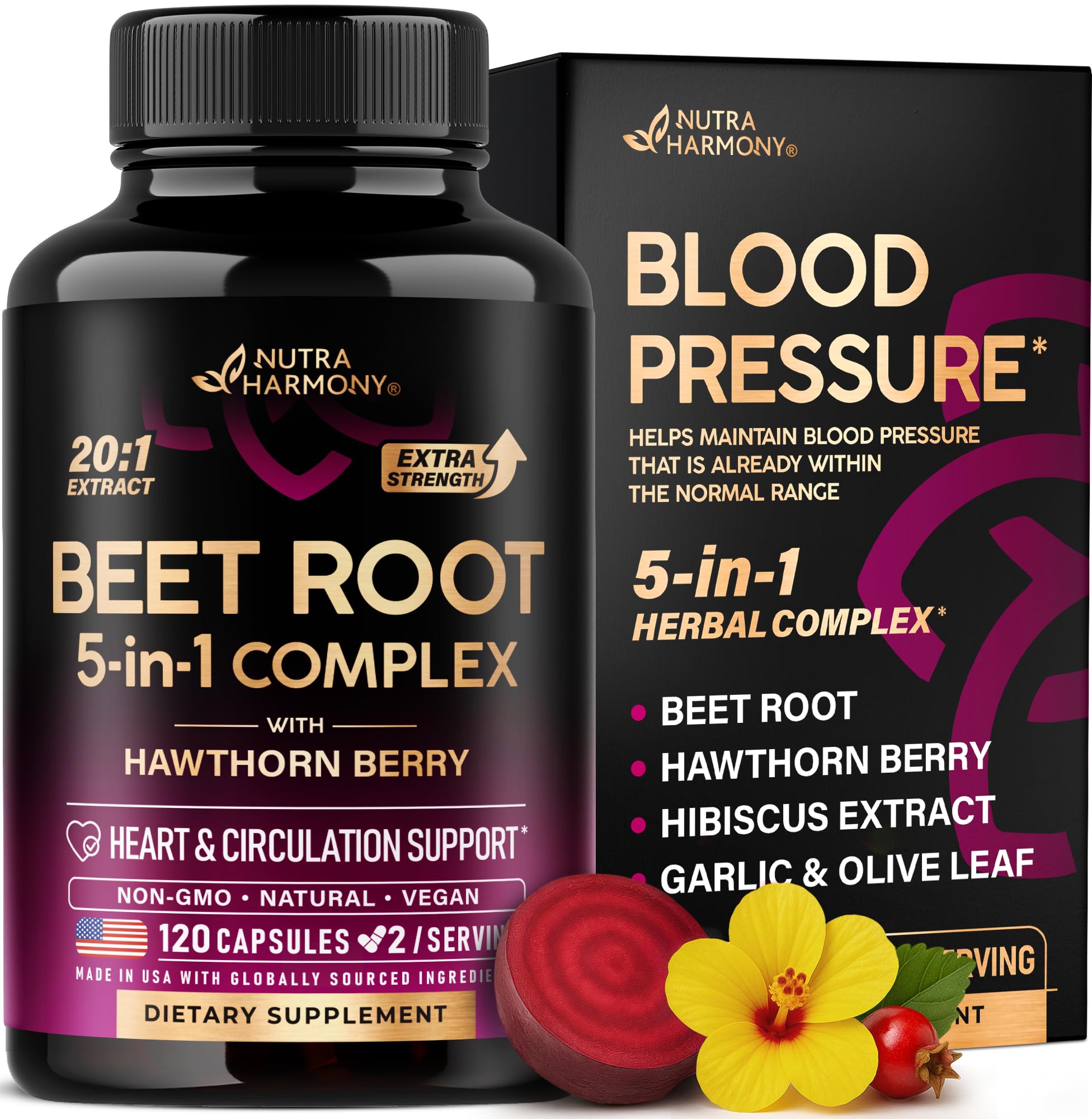 Foto 2 pulgar | Cápsulas De Raíz De Remolacha Nutraharmony Healthy Blood Pressure 120 - Venta Internacional.