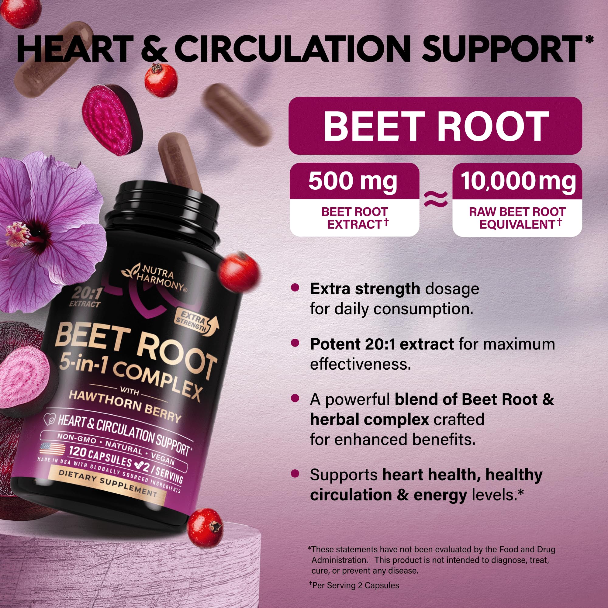 Foto 4 pulgar | Cápsulas De Raíz De Remolacha Nutraharmony Healthy Blood Pressure 120 - Venta Internacional.
