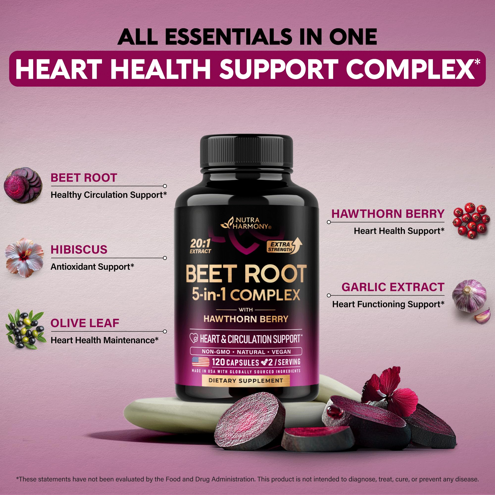 Foto 5 pulgar | Cápsulas De Raíz De Remolacha Nutraharmony Healthy Blood Pressure 120 - Venta Internacional.