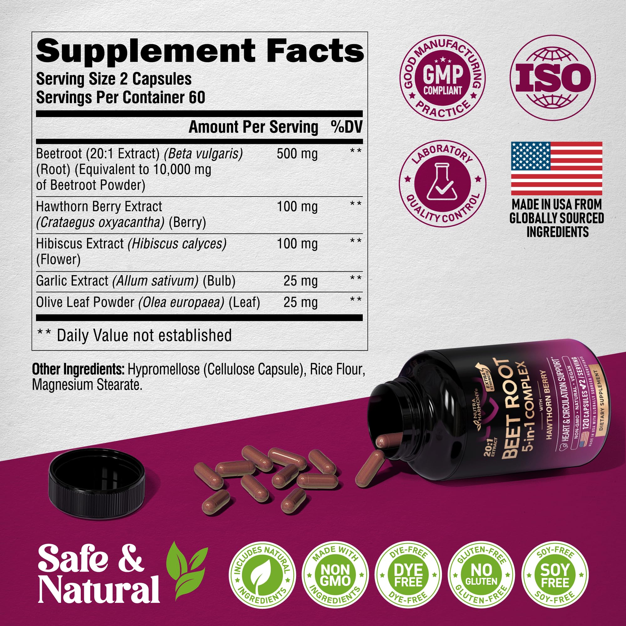 Foto 6 | Cápsulas De Raíz De Remolacha Nutraharmony Healthy Blood Pressure 120 - Venta Internacional.